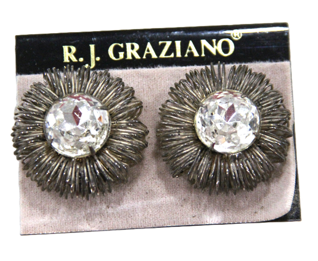 GRAZIANO LARGE CLEAR CRYSTAL AND SILVER WIRE STATEMENT EARRINGS