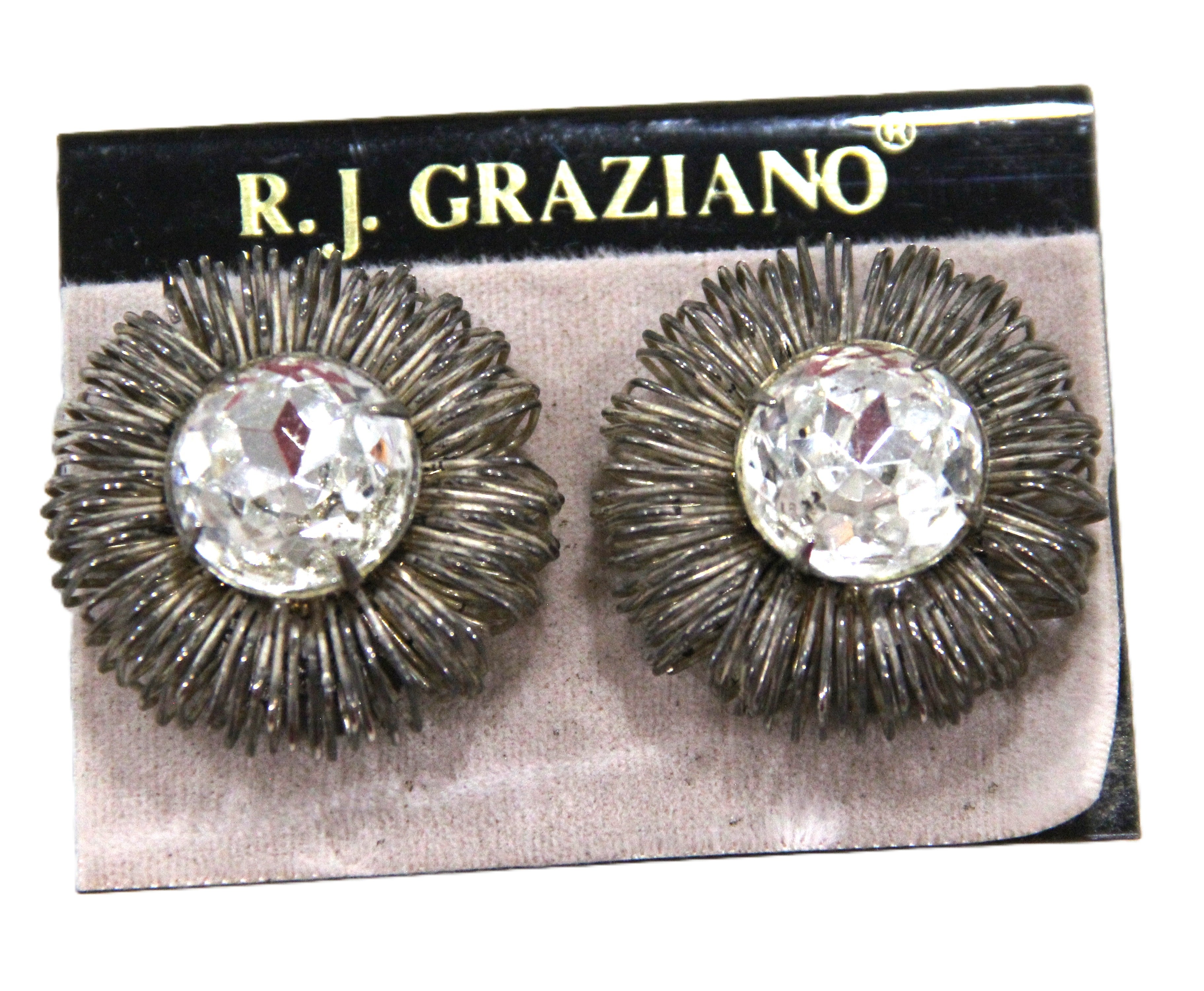 GRAZIANO LARGE CLEAR CRYSTAL AND SILVER WIRE STATEMENT EARRINGS