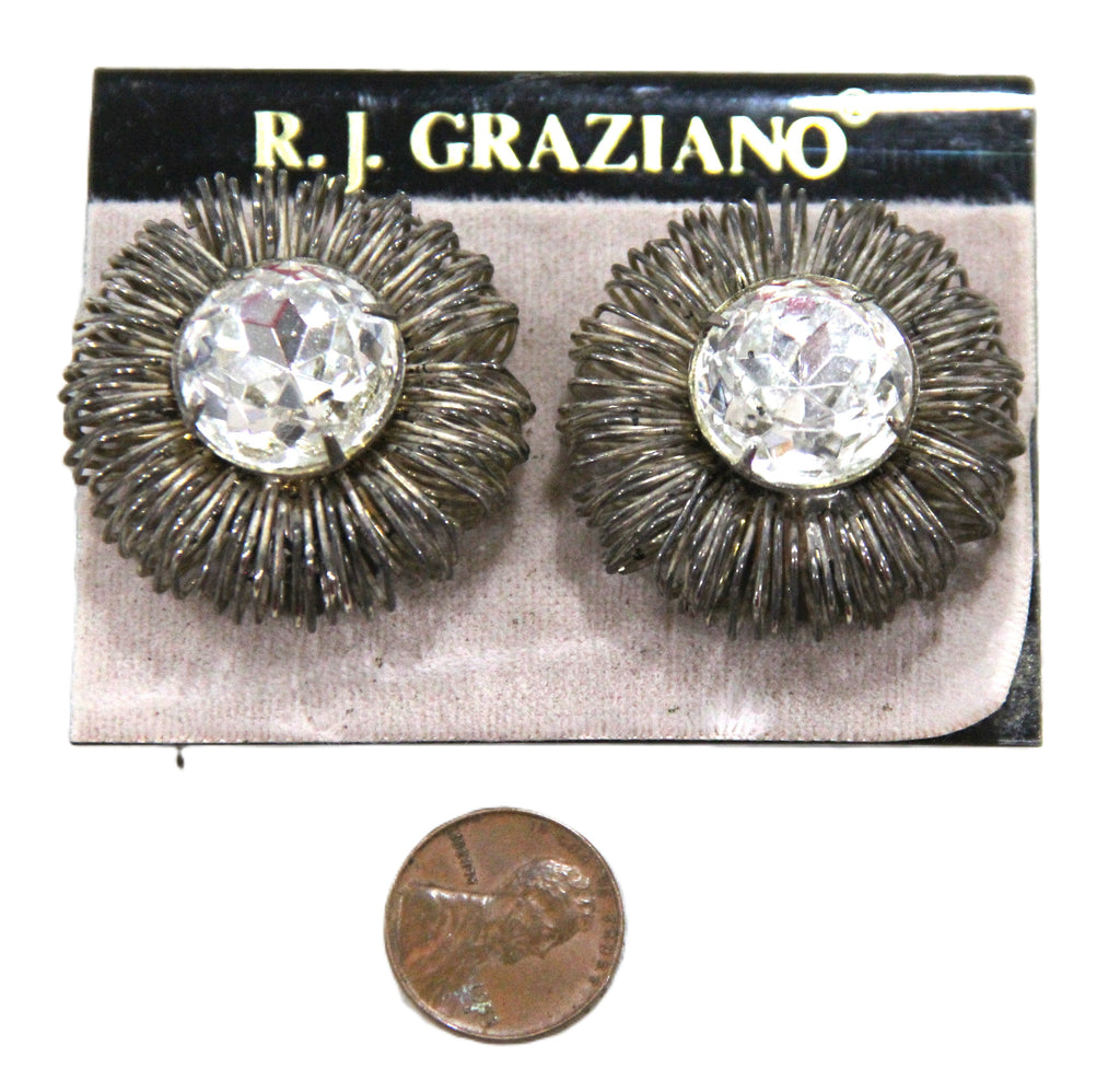 GRAZIANO LARGE CLEAR CRYSTAL AND SILVER WIRE STATEMENT EARRINGS