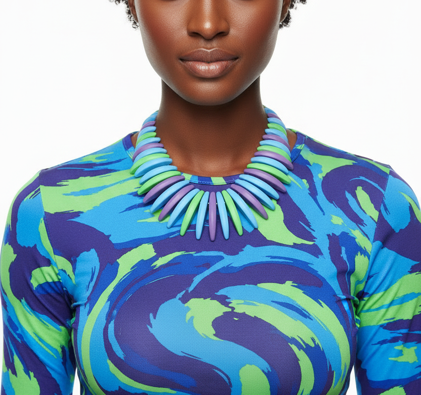 GRAZIANO DEAD STOCK COLORFUL MATTE FINISH STATEMENT NECKLACE