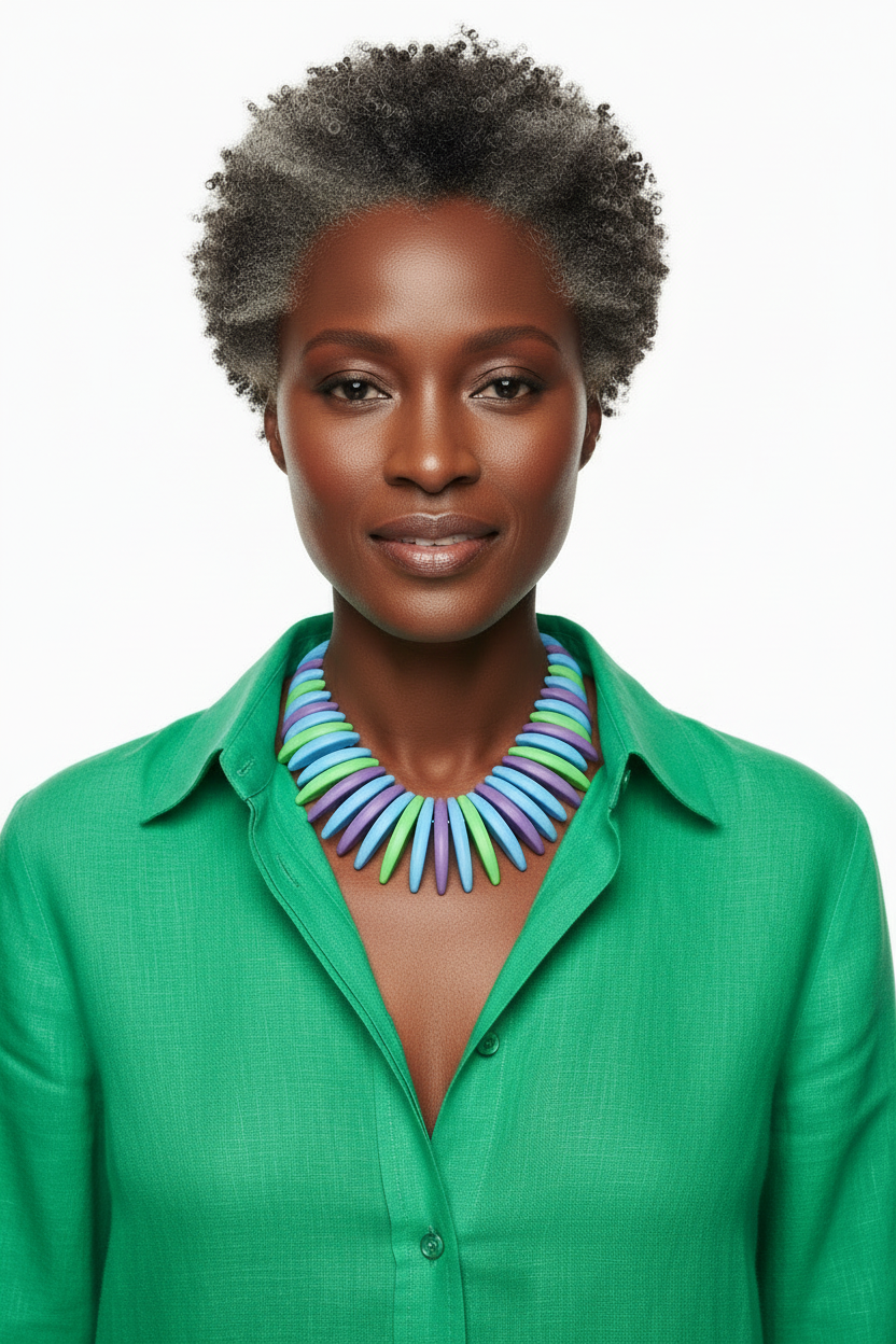 GRAZIANO DEAD STOCK COLORFUL MATTE FINISH STATEMENT NECKLACE