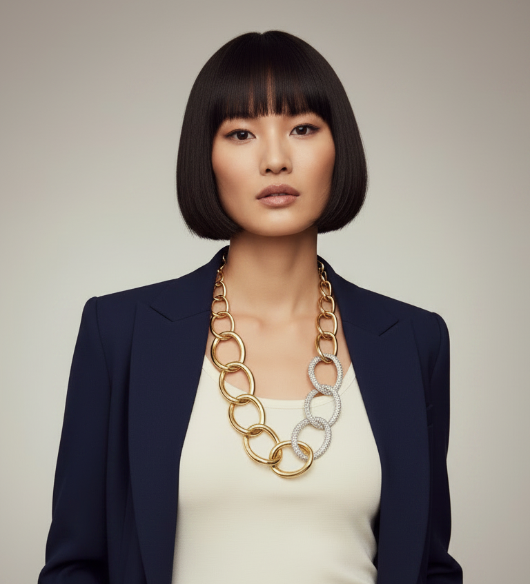 Graziano polished gold curbed chain with pave crystals