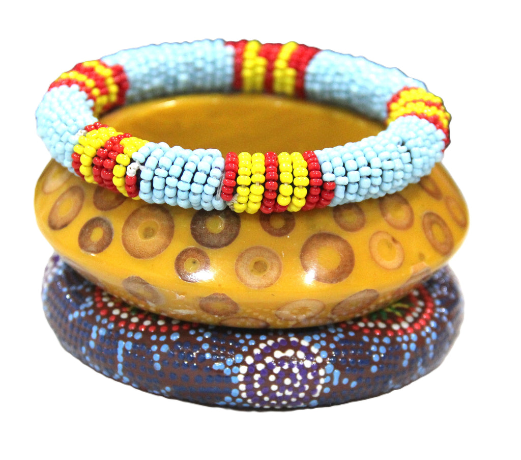 GRAZIANO DEAD STOCK "AFRICABORIGINAL" BANGLE BRACELET STACK