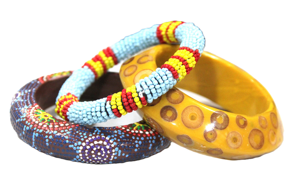 GRAZIANO DEAD STOCK "AFRICABORIGINAL" BANGLE BRACELET STACK