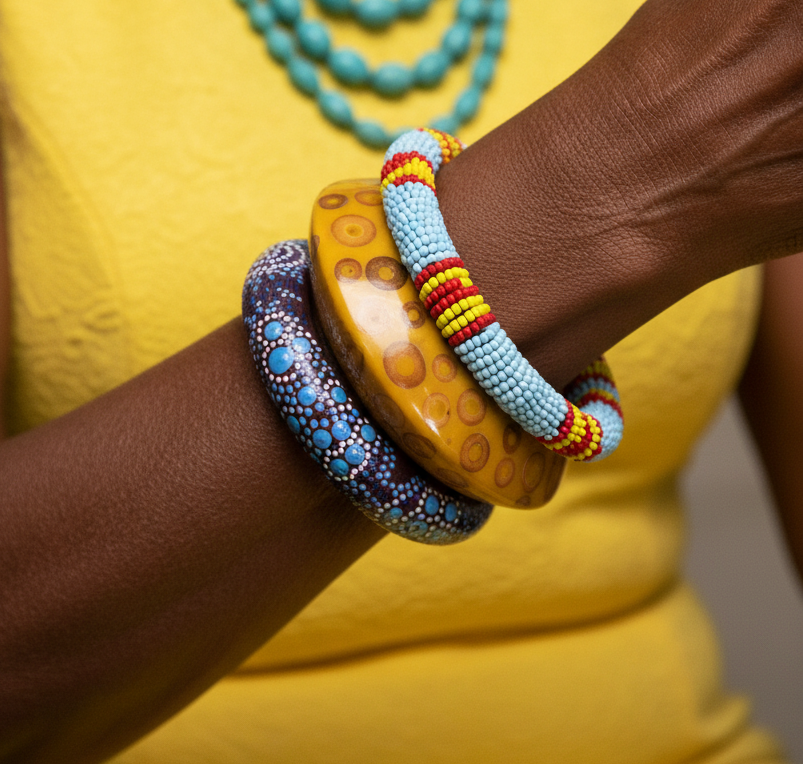 GRAZIANO DEAD STOCK "AFRICABORIGINAL" BANGLE BRACELET STACK