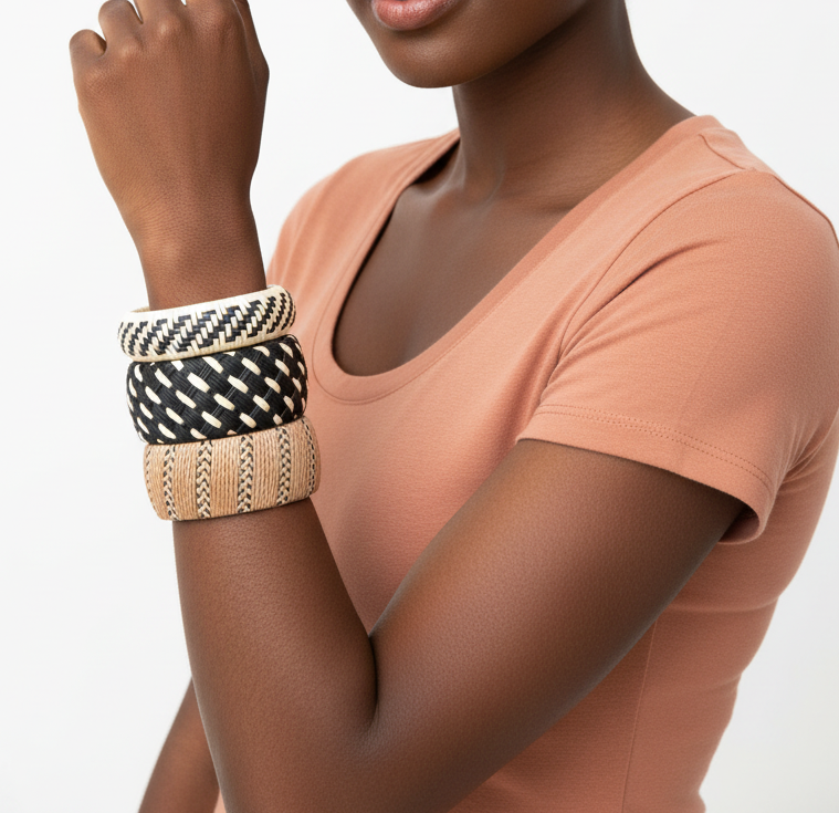 GRAZIANO DEAD STOCK "THE WEAVE" BANGLE BRACELET STACK