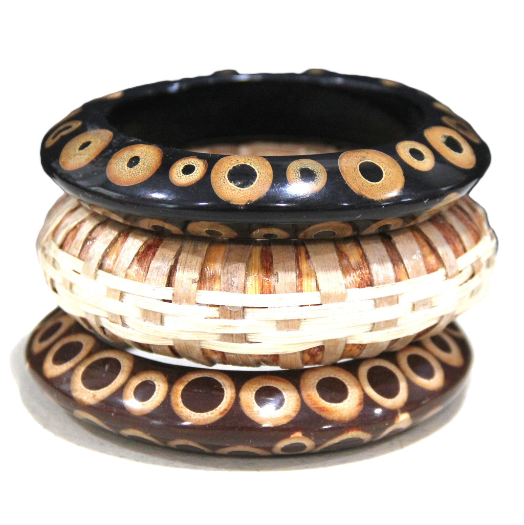 GRAZIANO DEAD STOCK BOHO WEAVE & INLAY BANGLE BRACELET STACK