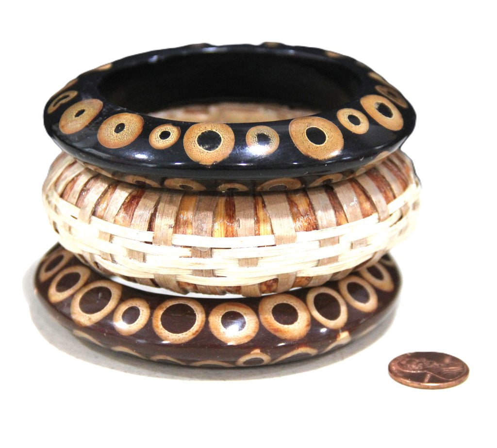 GRAZIANO DEAD STOCK BOHO WEAVE & INLAY BANGLE BRACELET STACK