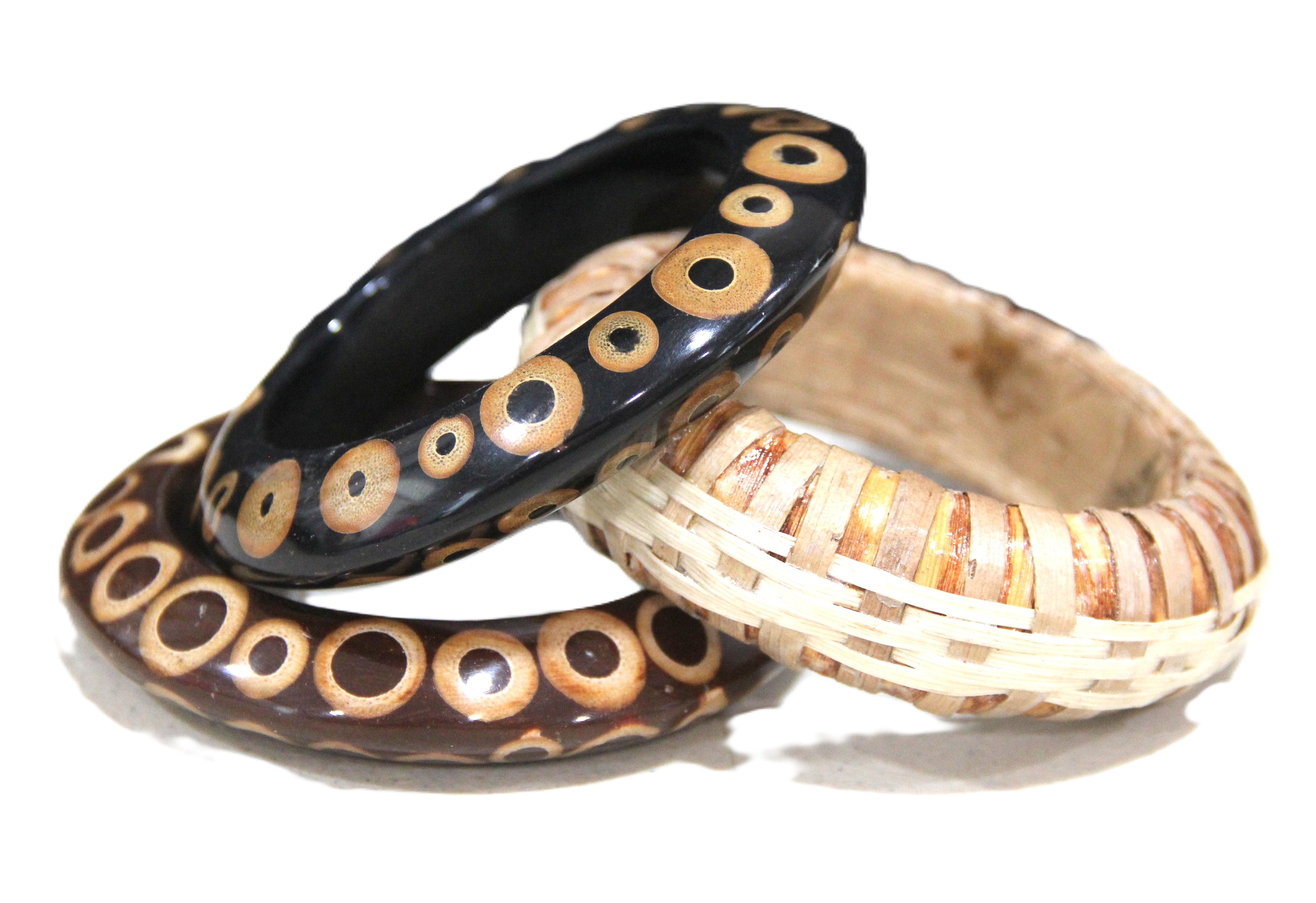 GRAZIANO DEAD STOCK BOHO WEAVE & INLAY BANGLE BRACELET STACK