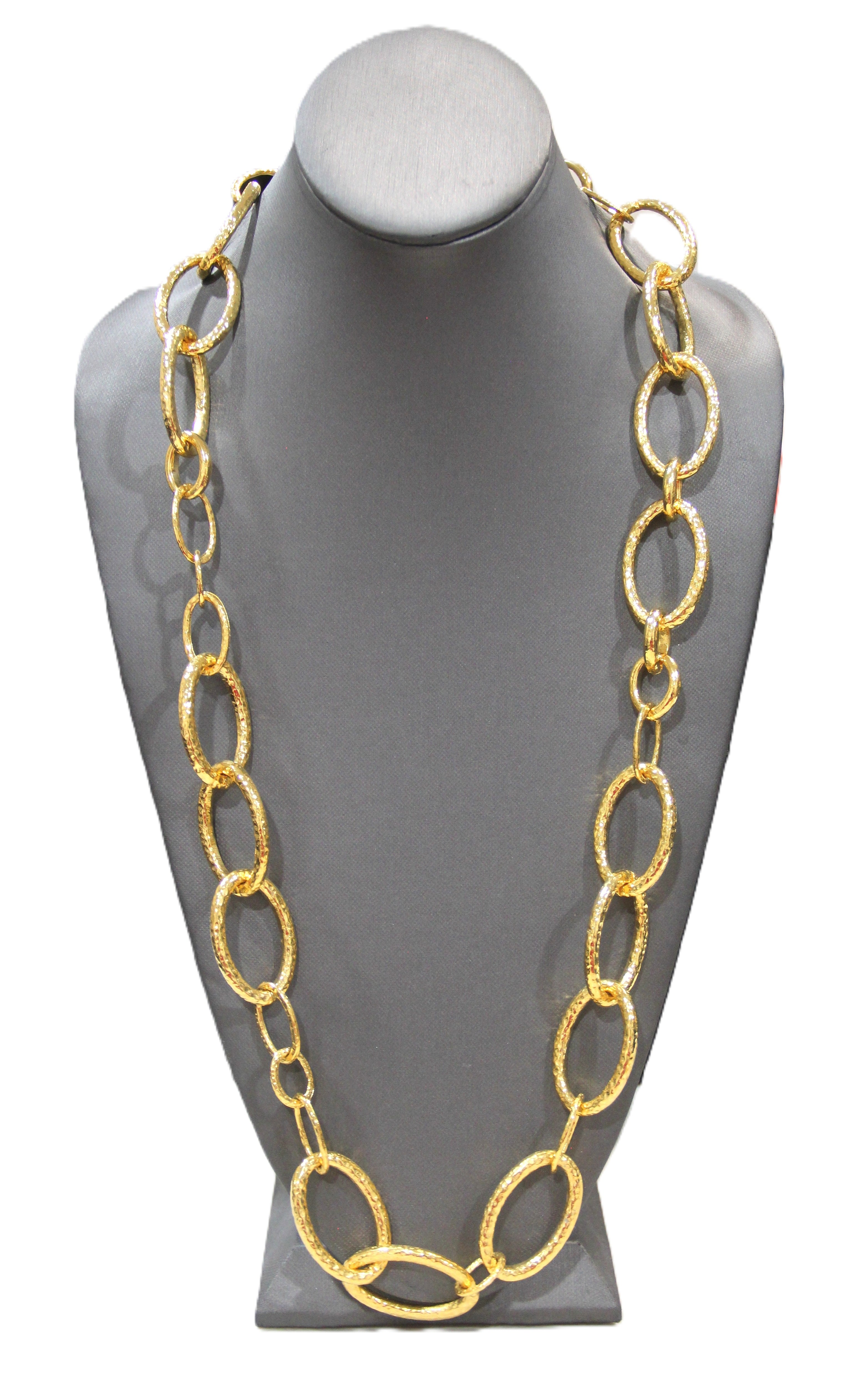 GRAZIANO BRIGHT GOLD HAMMERED LINK STATEMENT CHAIN NECKLACE