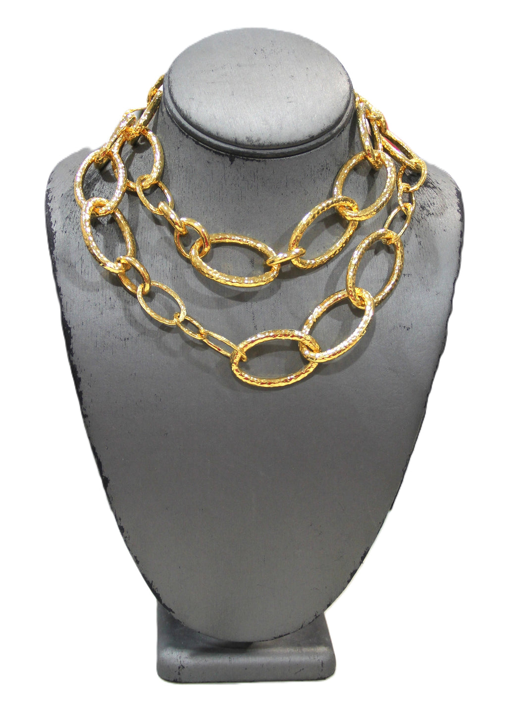 GRAZIANO BRIGHT GOLD HAMMERED LINK STATEMENT CHAIN NECKLACE