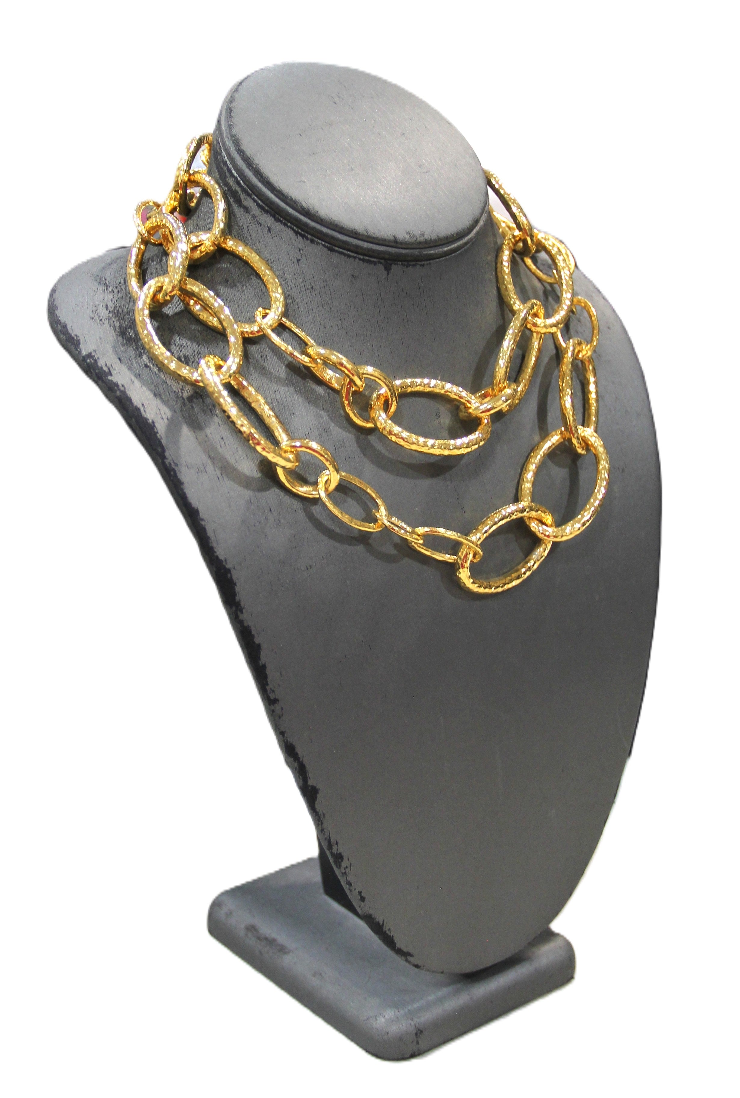 GRAZIANO BRIGHT GOLD HAMMERED LINK STATEMENT CHAIN NECKLACE