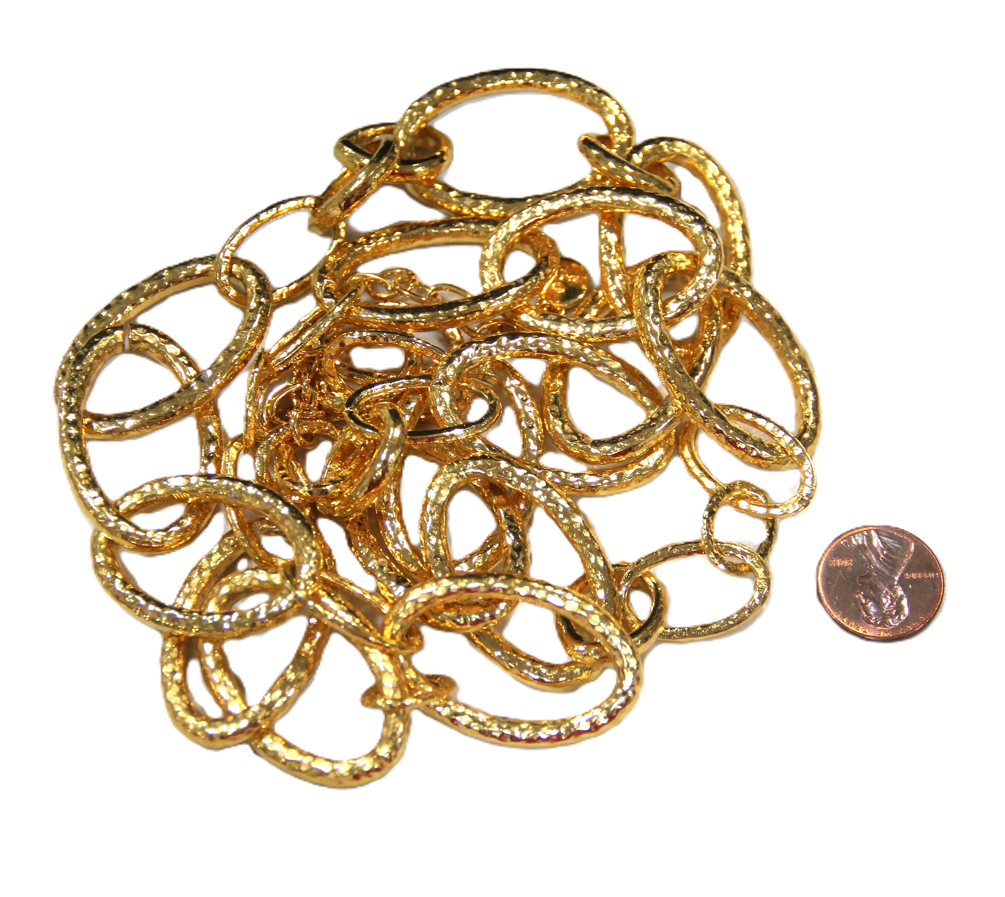 GRAZIANO BRIGHT GOLD HAMMERED LINK STATEMENT CHAIN NECKLACE