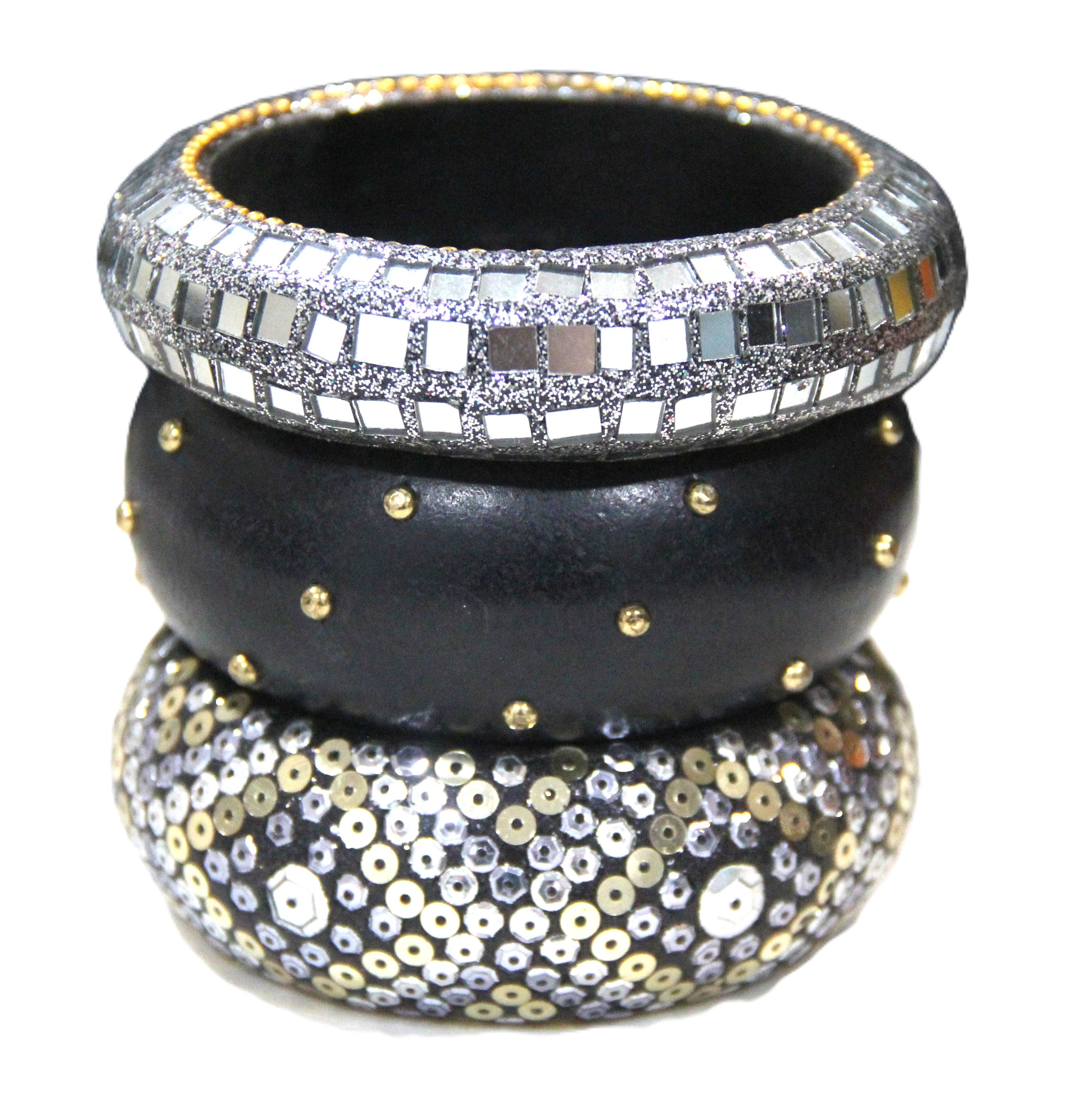 GRAZIANO DEAD STOCK "THE MIRROR & STUDS" BANGLE BRACELET STACK 