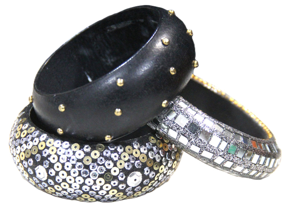 GRAZIANO DEAD STOCK "THE MIRROR & STUDS" BANGLE BRACELET STACK 