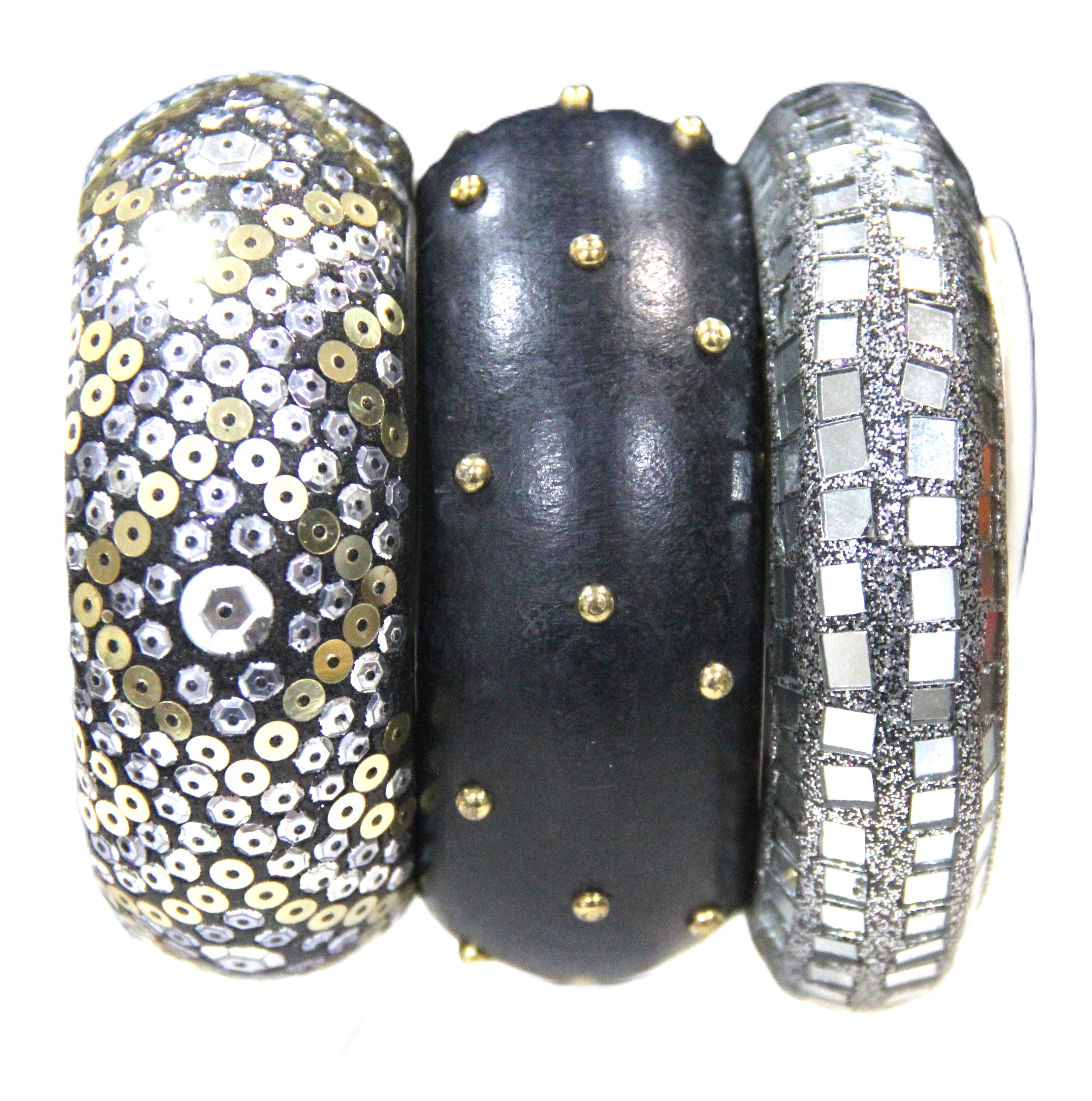 GRAZIANO DEAD STOCK "THE MIRROR & STUDS" BANGLE BRACELET STACK 