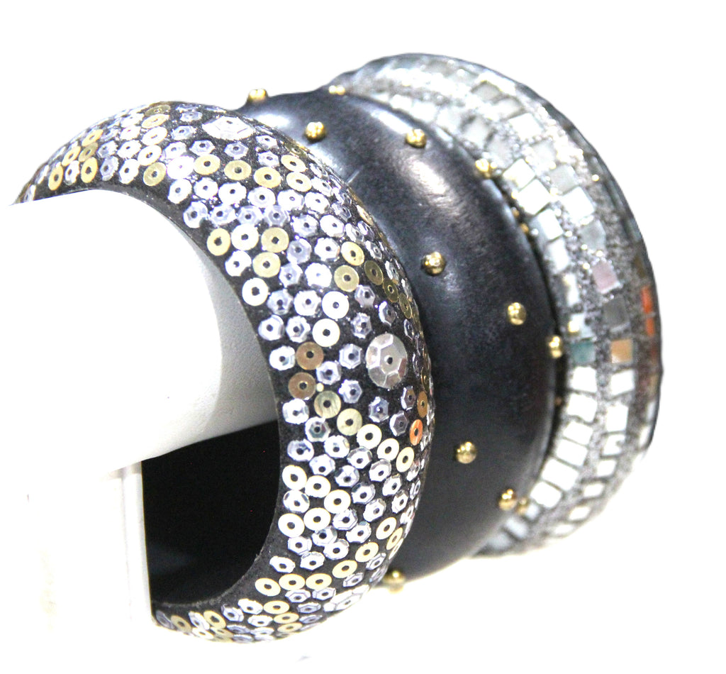 GRAZIANO DEAD STOCK "THE MIRROR & STUDS" BANGLE BRACELET STACK 