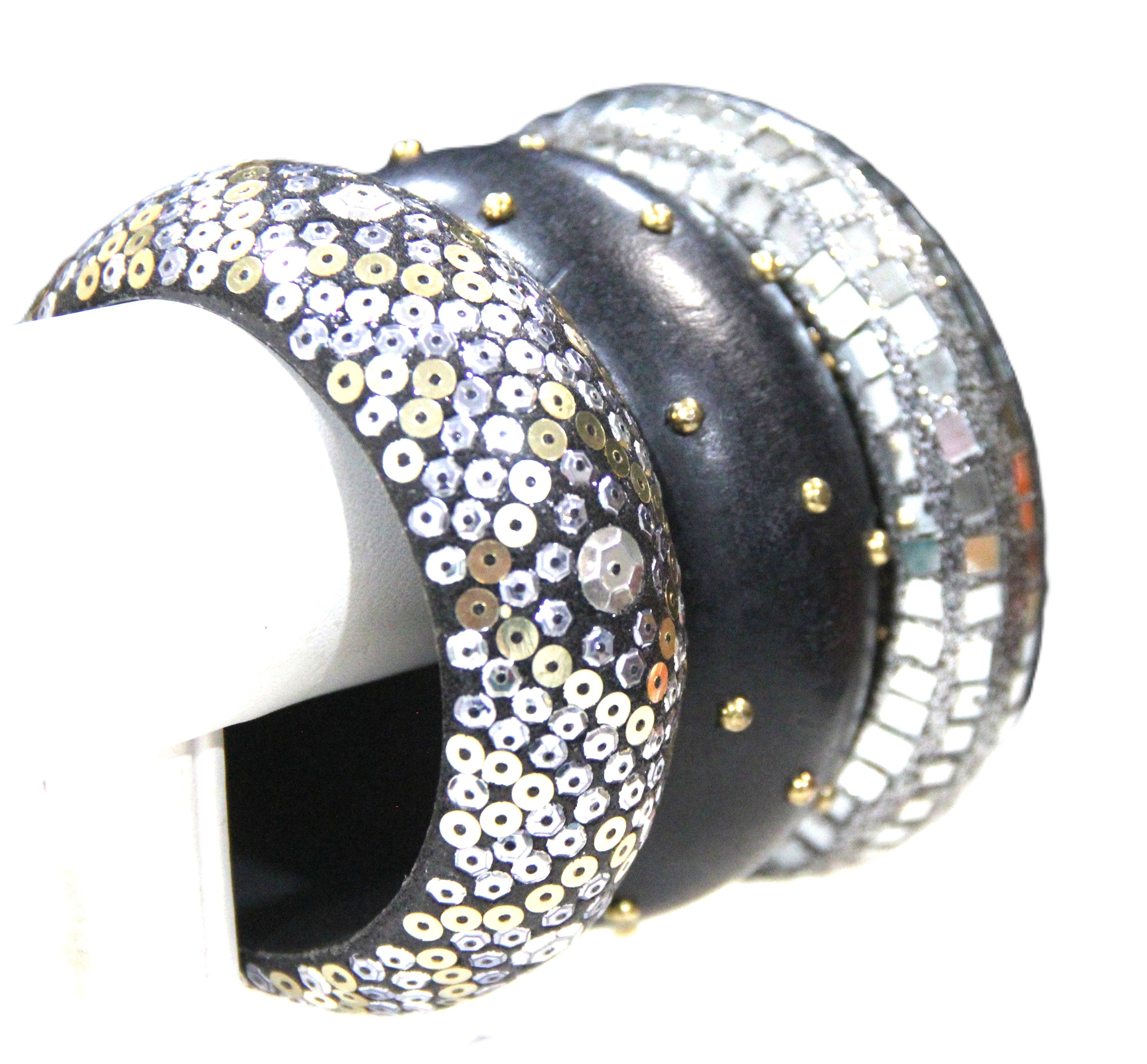 GRAZIANO DEAD STOCK "THE MIRROR & STUDS" BANGLE BRACELET STACK 