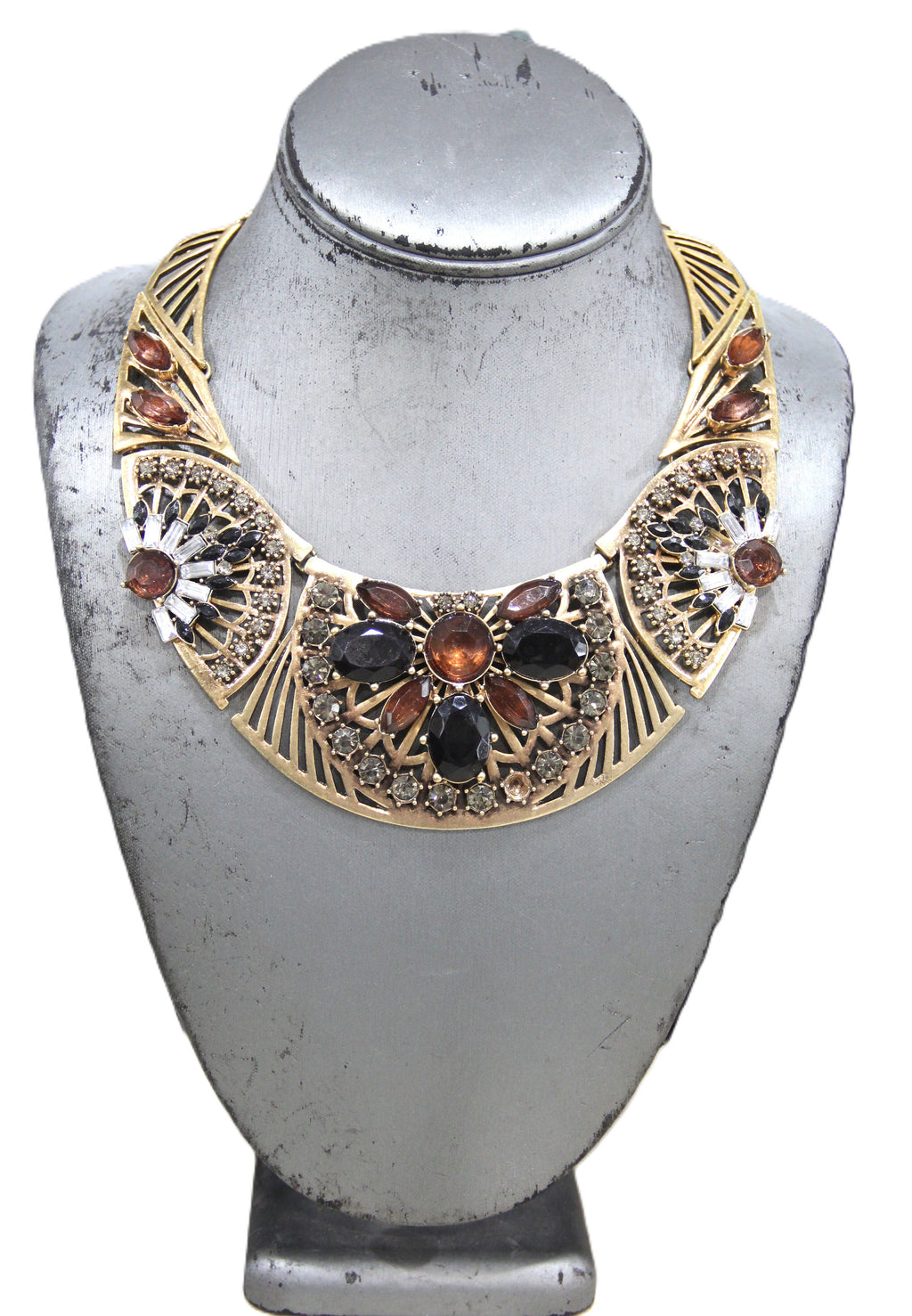 Graziano Art Deco style rhinestone bib necklace