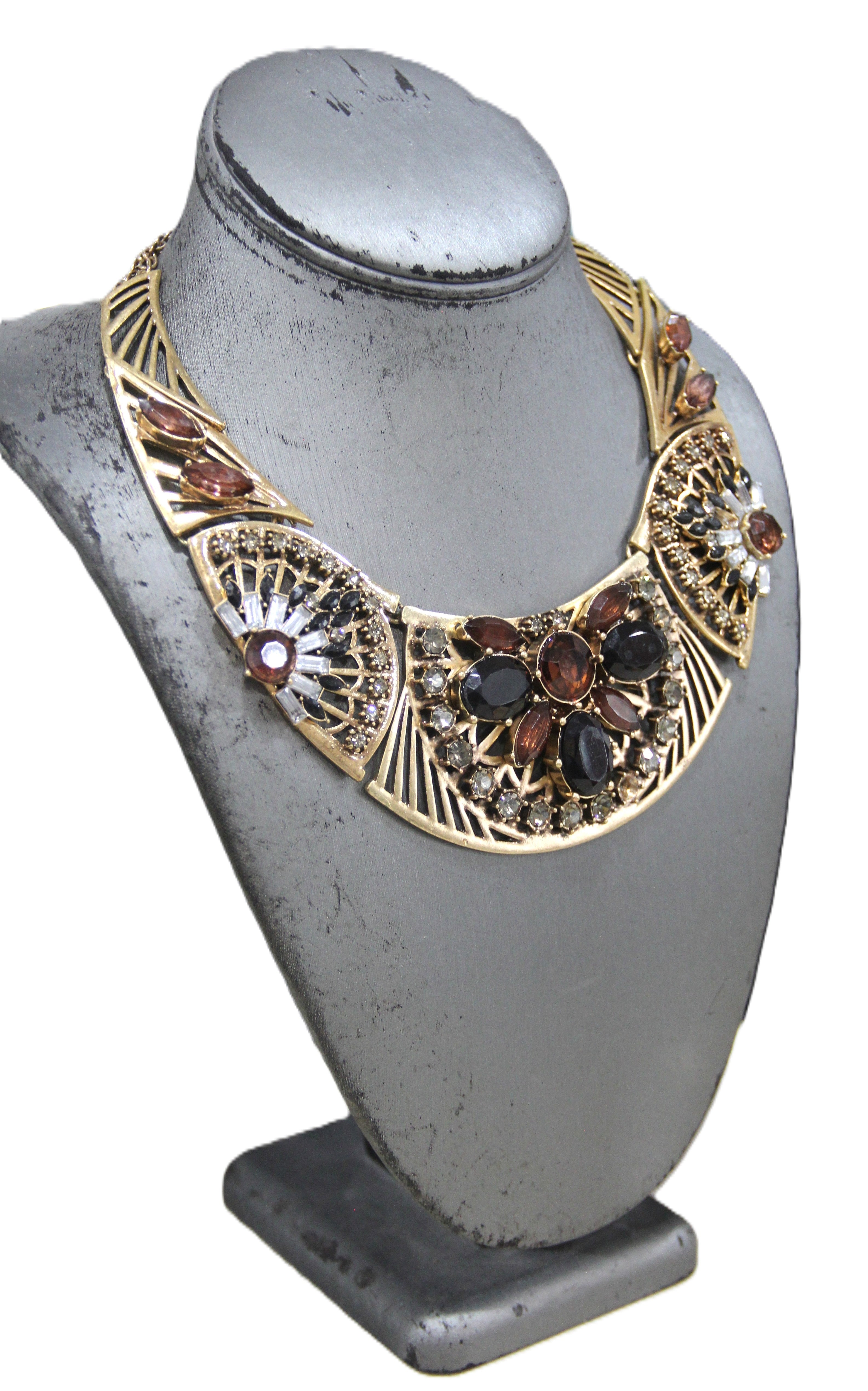 Graziano Art Deco style rhinestone bib necklace