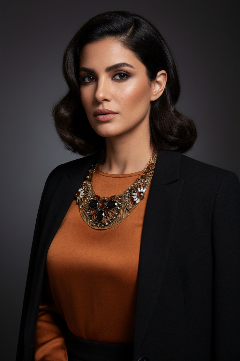 Graziano Art Deco style rhinestone bib necklace