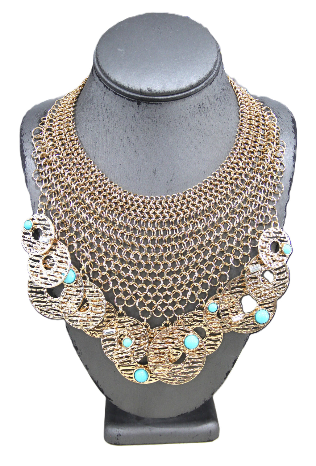 Vintage Graziano chain mesh bib charm statement necklace