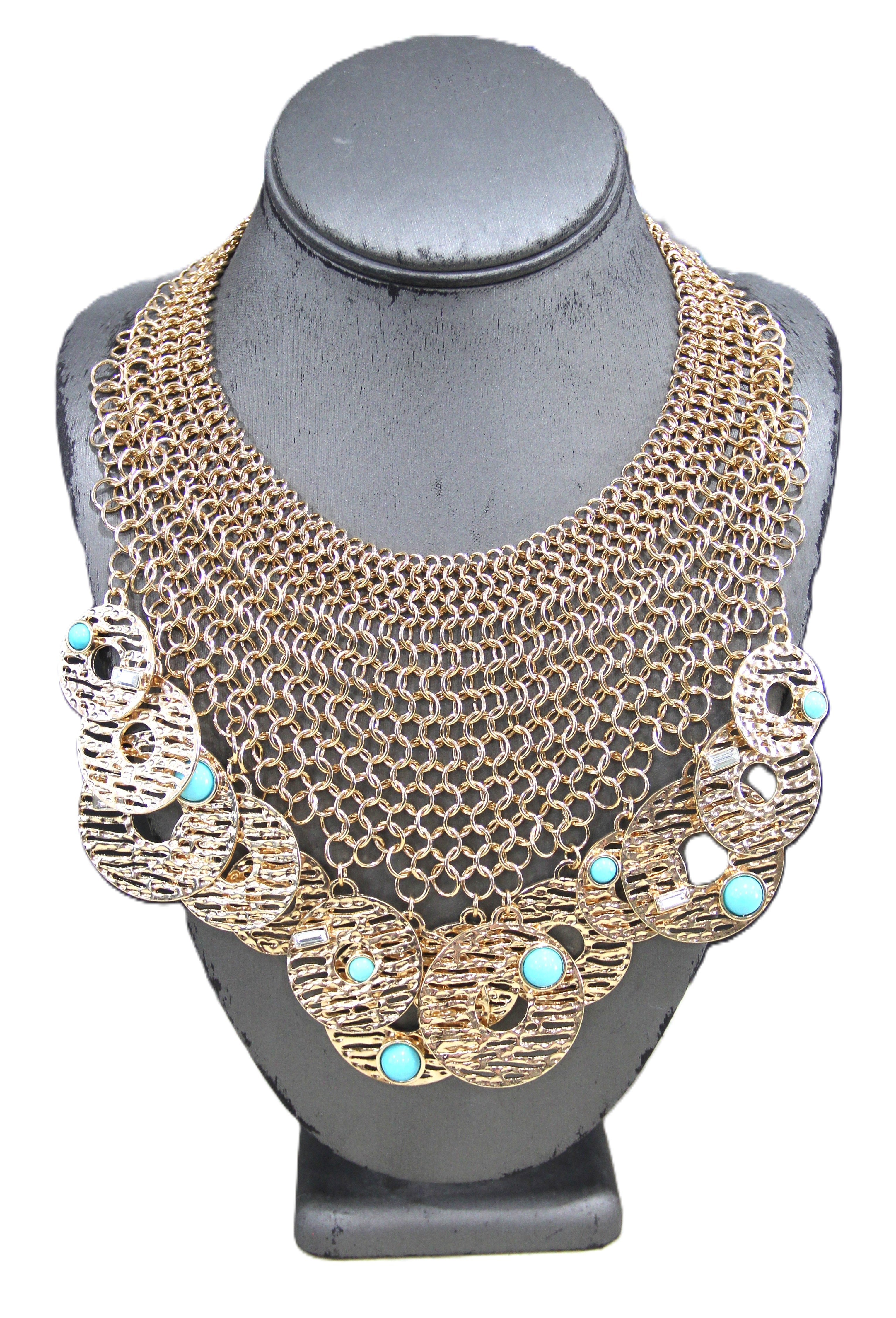 Vintage Graziano chain mesh bib charm statement necklace