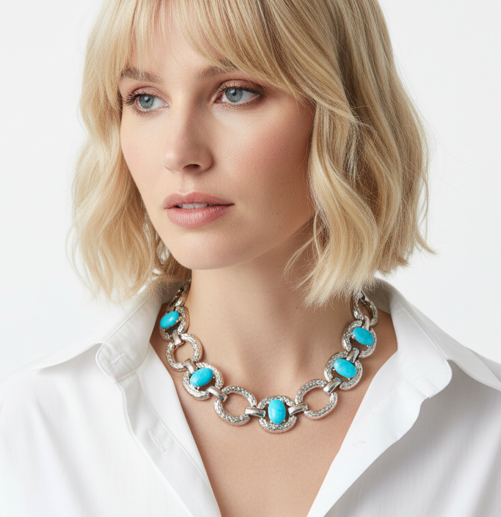 GRAZIANO DEAD STOCK TURQUOISE CABOCHON ACCENT NECKLACE