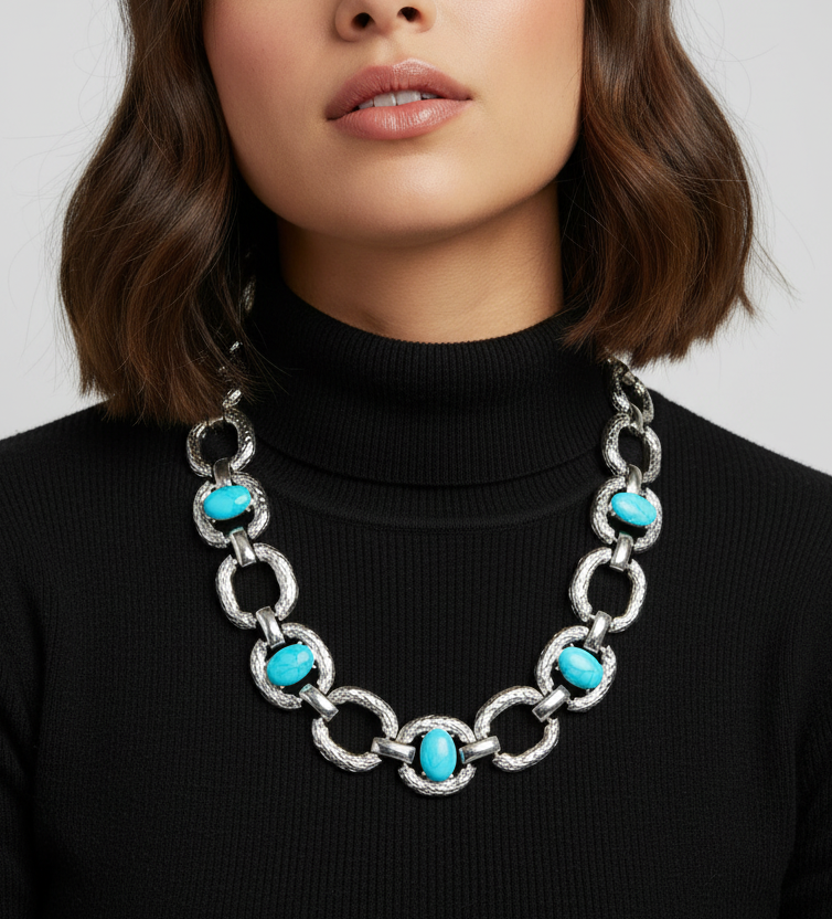 GRAZIANO DEAD STOCK TURQUOISE CABOCHON ACCENT NECKLACE