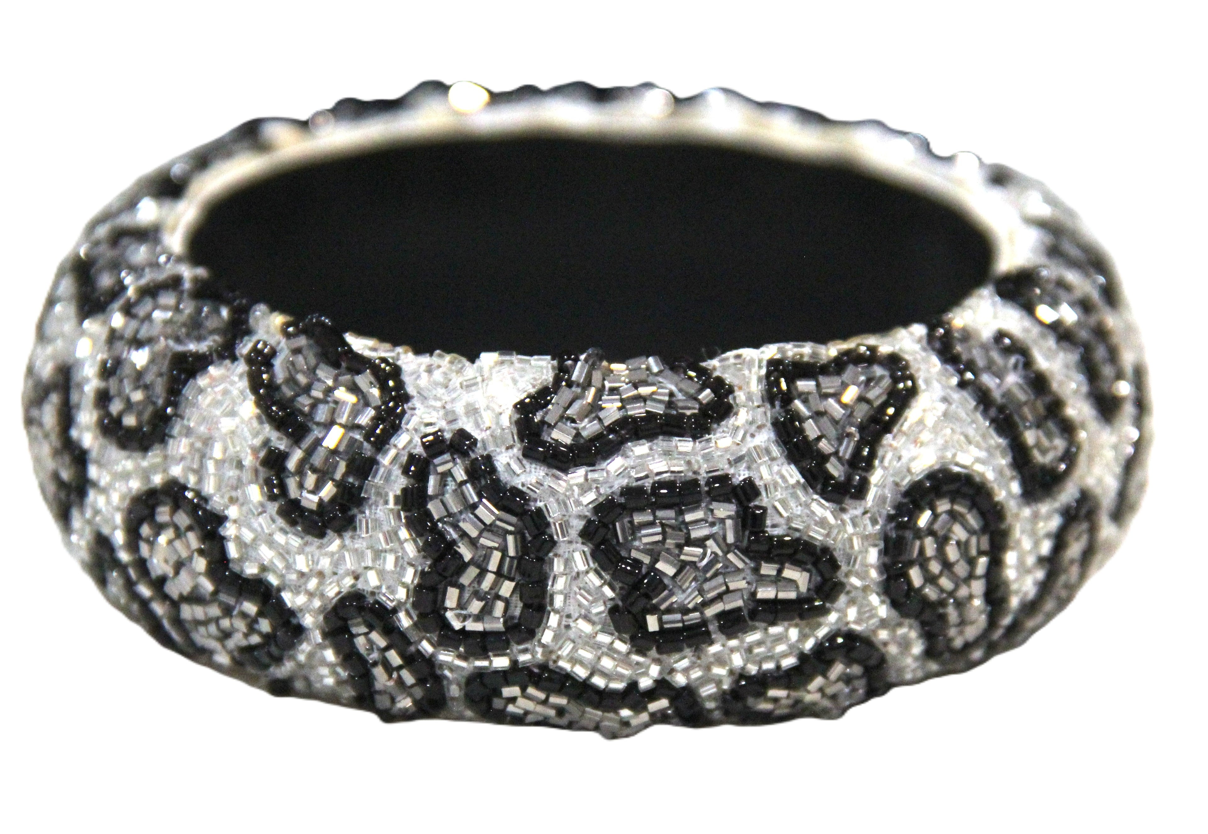 GRAZIANO DEAD STOCK HAND BEADED LEOPARD PRINT BANGLE BRACELET - SILVER