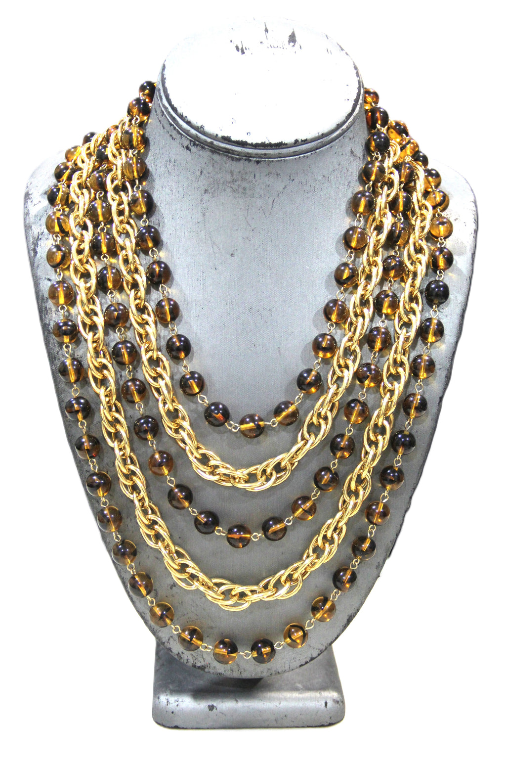 THE BEST GRAZIANO GLASS BEAD & CHAIN STATEMENT NECKLACE