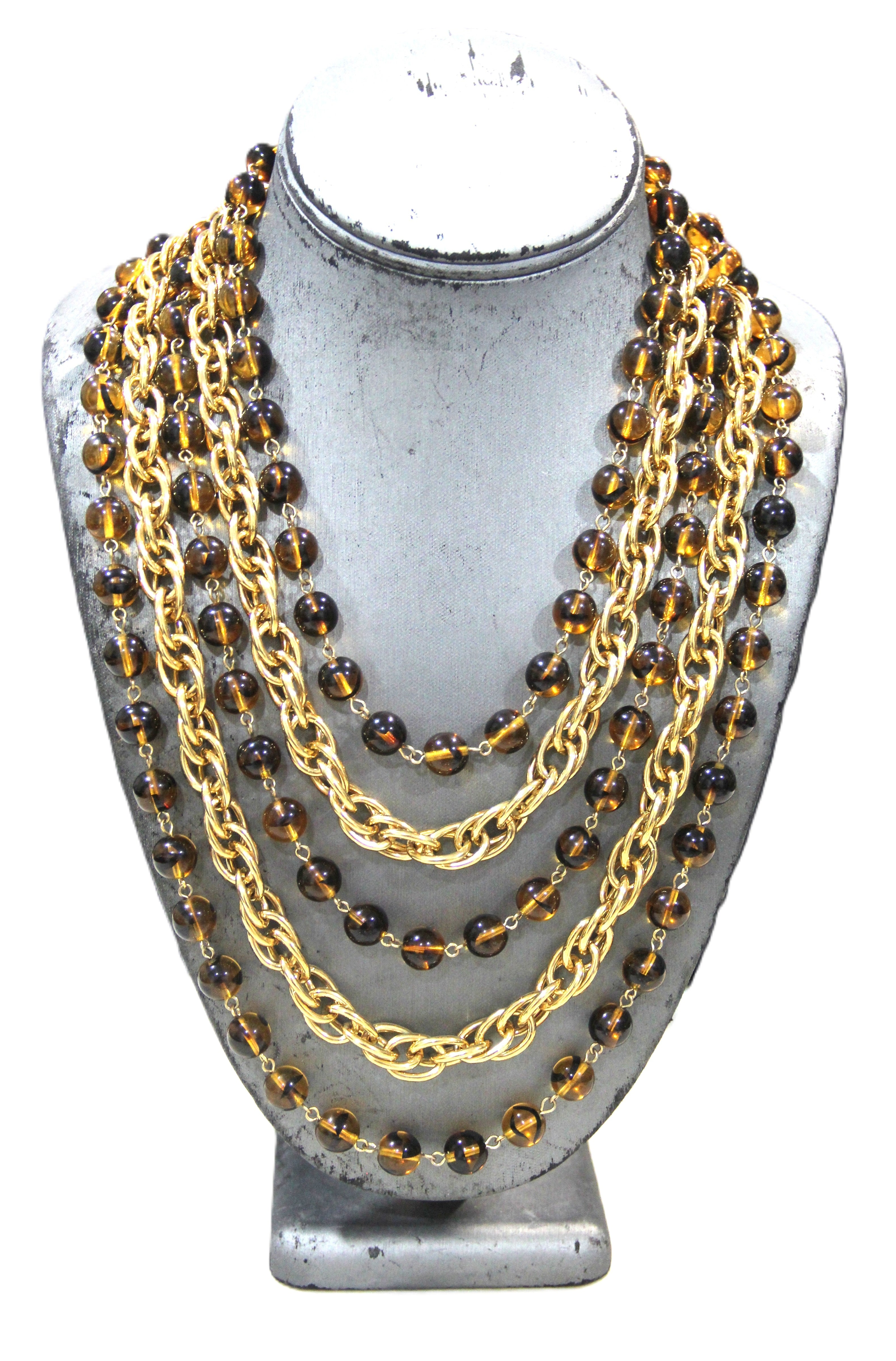 THE BEST GRAZIANO GLASS BEAD & CHAIN STATEMENT NECKLACE