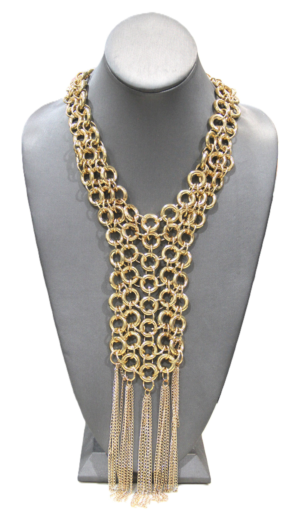 FANTASTIC GOLD CHAIN MAIL BIB NECKLACE WITH CHAIN FRINGE