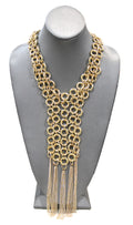 FANTASTIC GOLD CHAIN MAIL BIB NECKLACE WITH CHAIN FRINGE