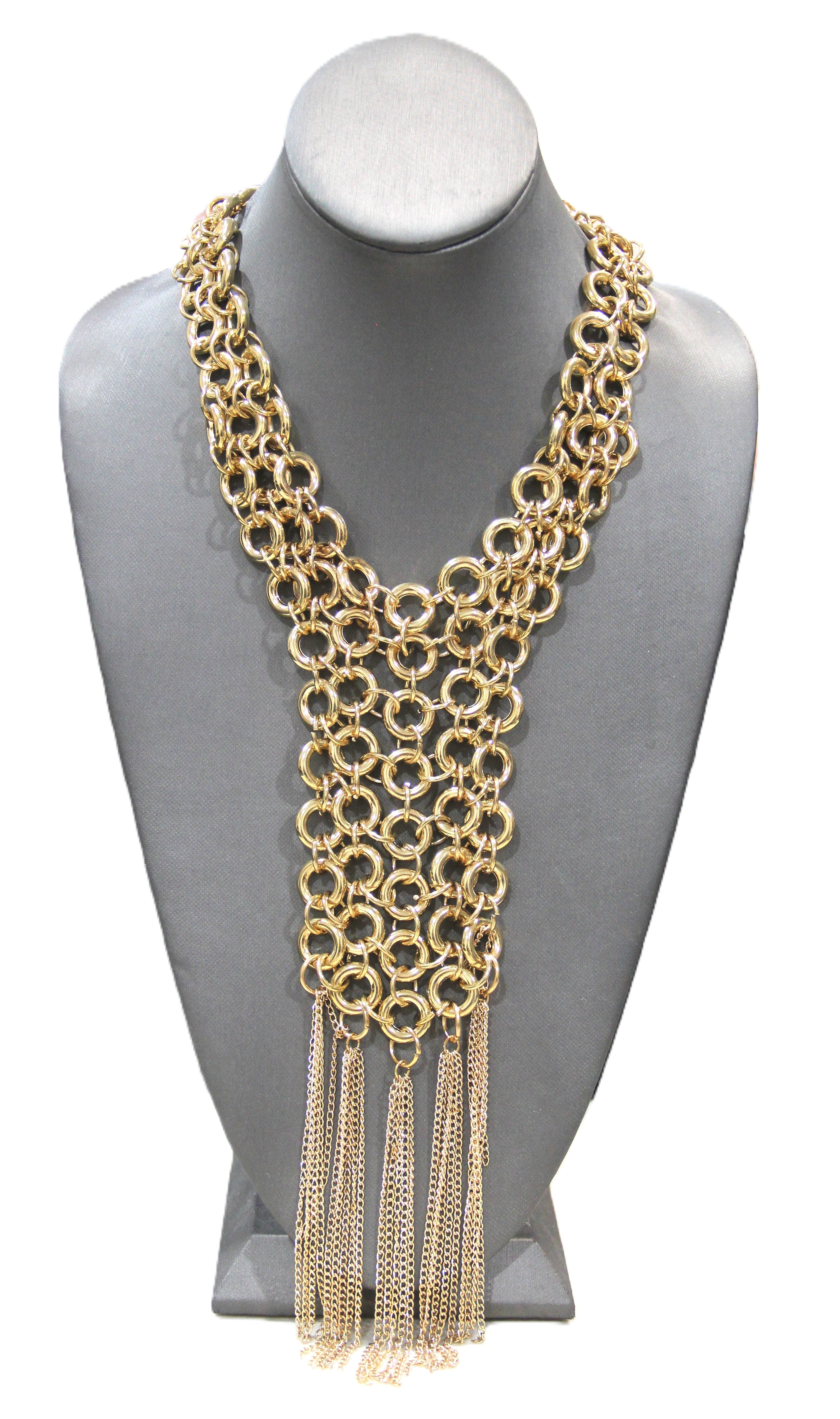 FANTASTIC GOLD CHAIN MAIL BIB NECKLACE WITH CHAIN FRINGE