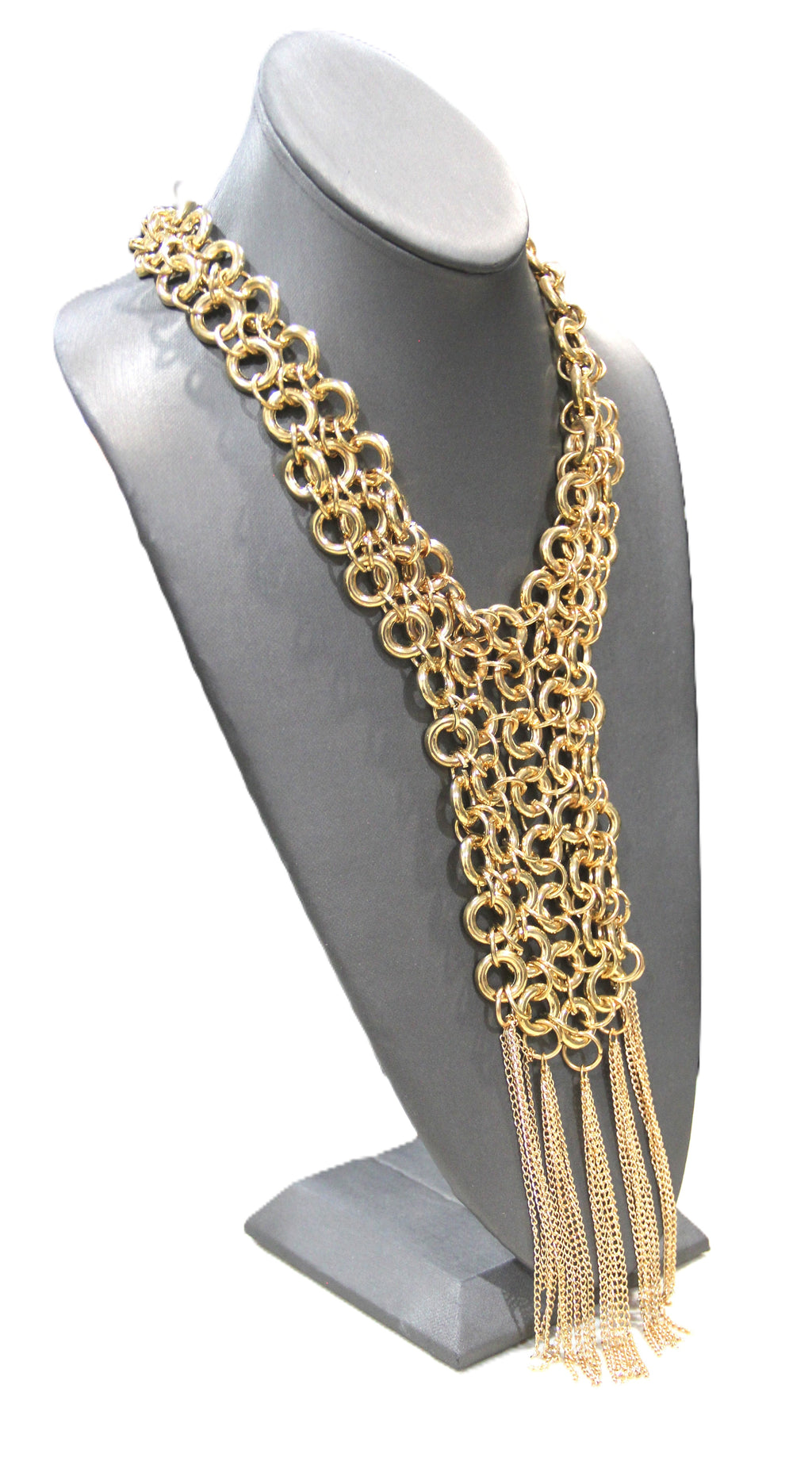 FANTASTIC GOLD CHAIN MAIL BIB NECKLACE WITH CHAIN FRINGE