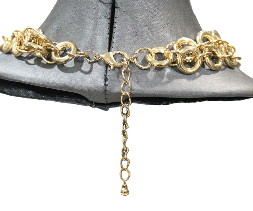 FANTASTIC GOLD CHAIN MAIL BIB NECKLACE WITH FRINGE