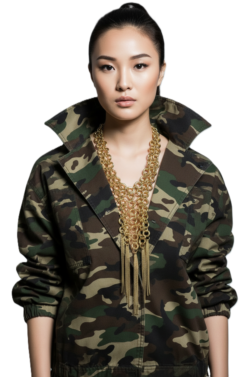 FANTASTIC GOLD CHAIN MAIL BIB NECKLACE WITH CHAIN FRINGE