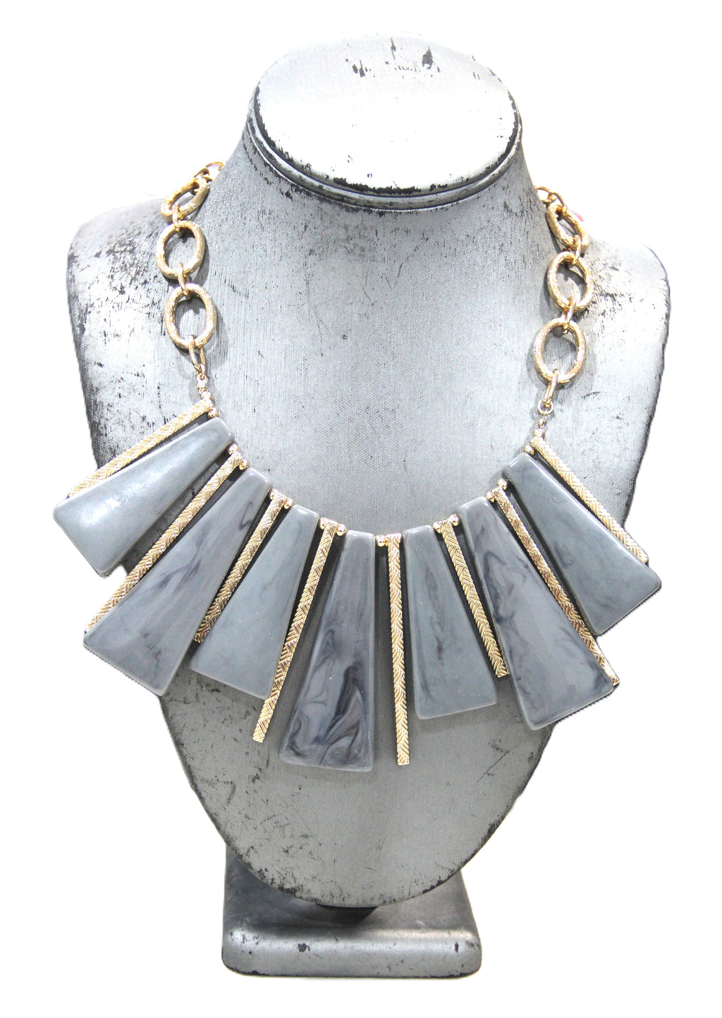 DEAD STOCK GRAZIANO MARBLED GREY RESIN STATEMENT NECKLACE