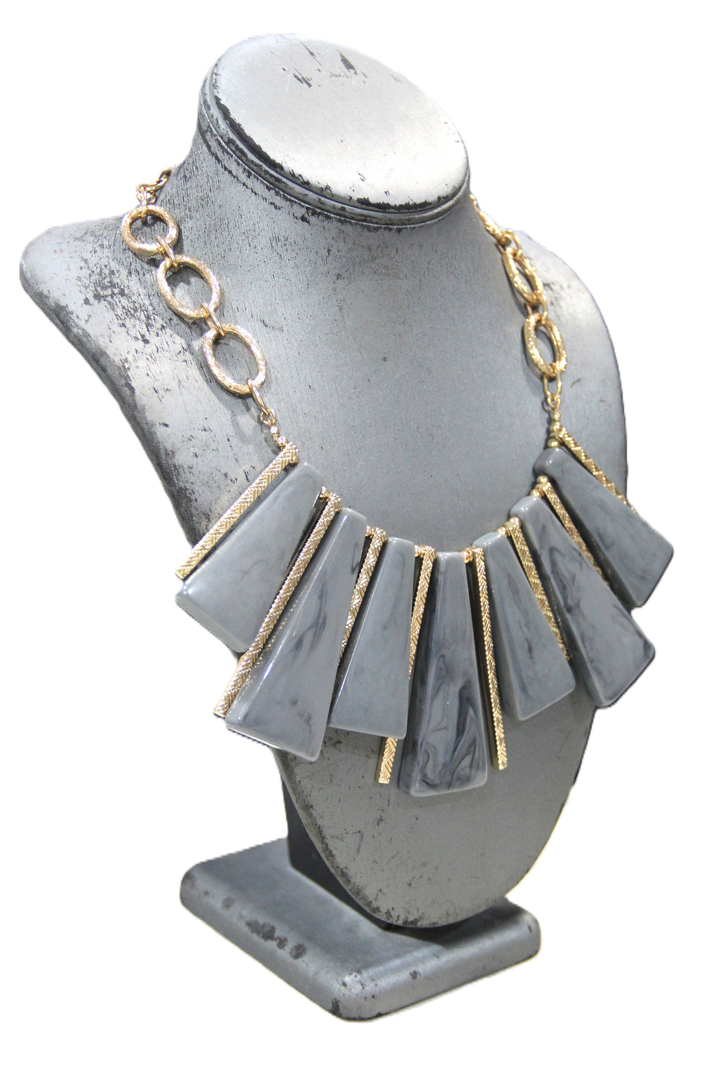 DEAD STOCK GRAZIANO MARBLED GREY RESIN STATEMENT NECKLACE