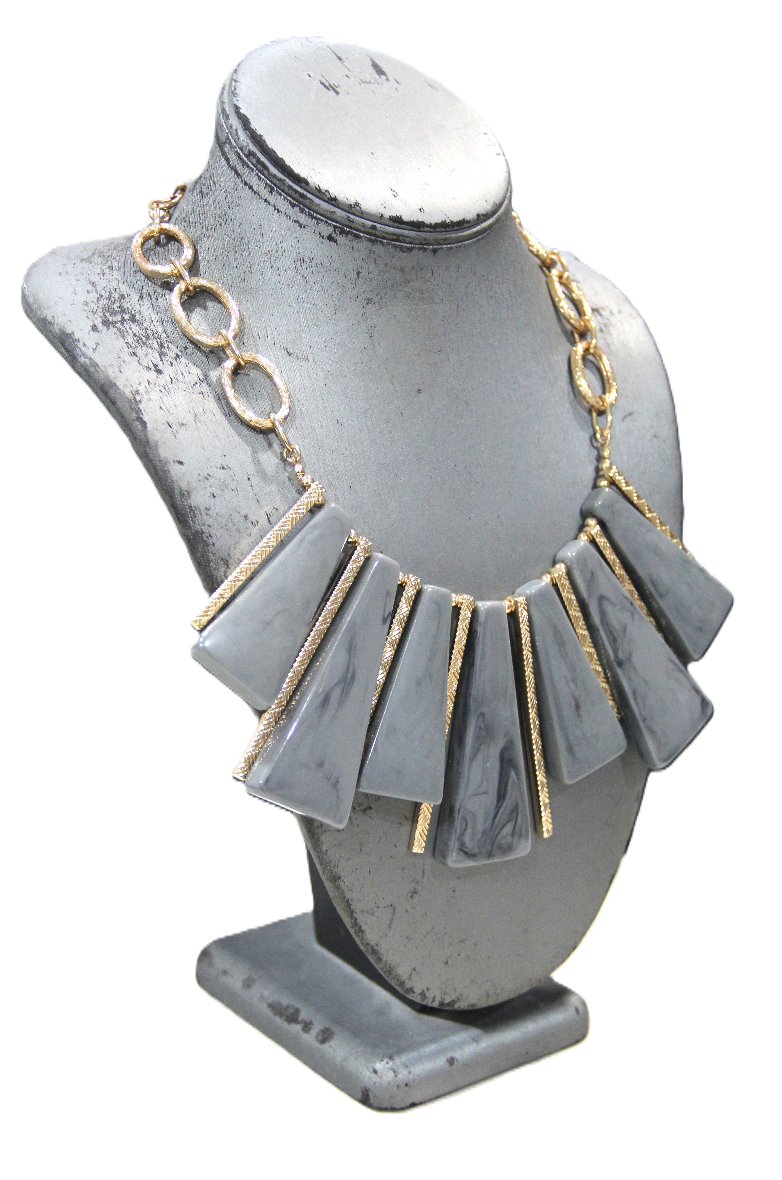 DEAD STOCK GRAZIANO MARBLED GREY RESIN STATEMENT NECKLACE