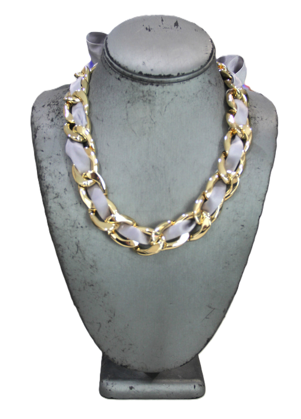 GRAZIANO OR J CREW DEAD STOCK SILK RIBBON & CHAIN NECKLACE