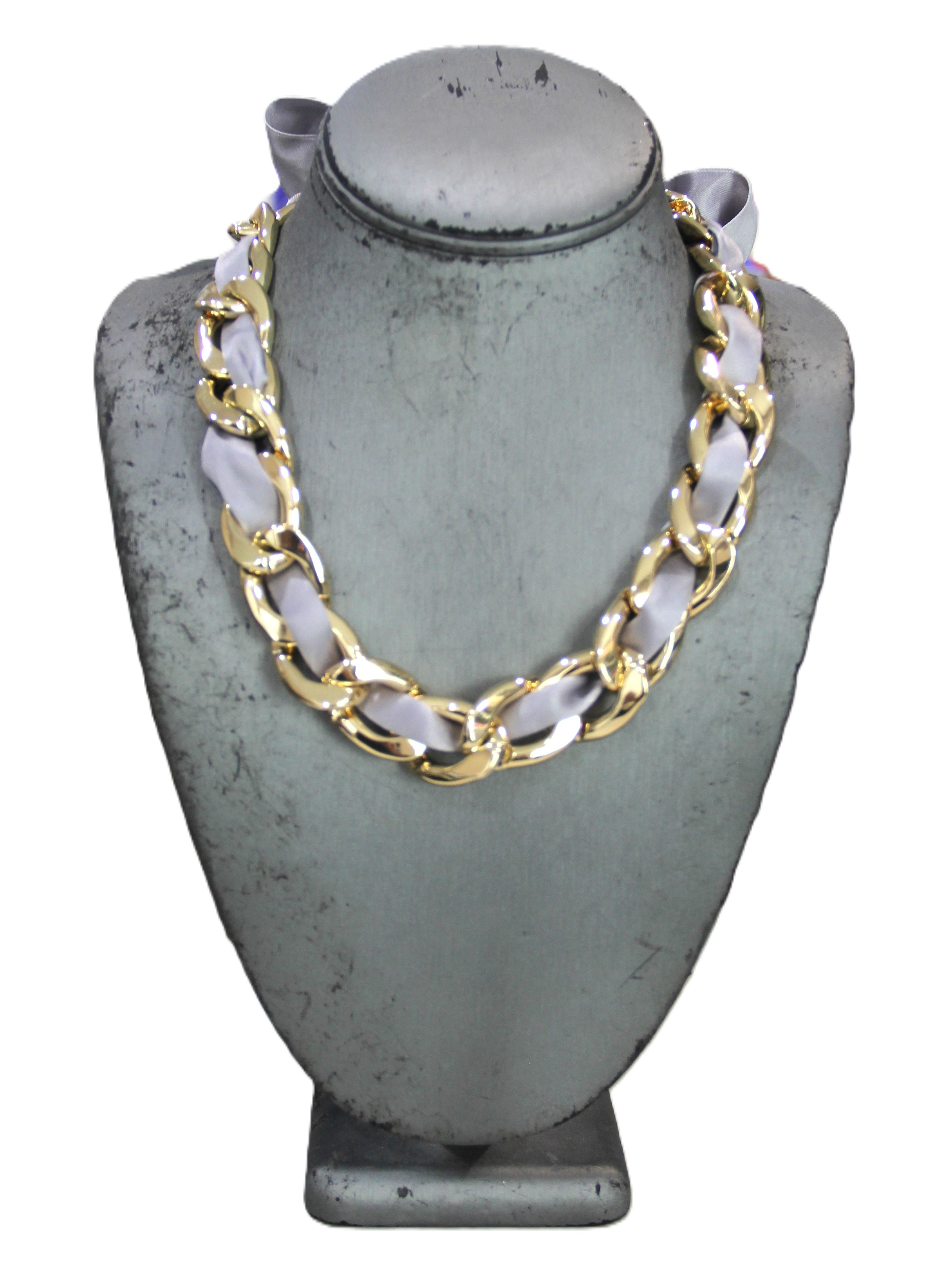 GRAZIANO OR J CREW DEAD STOCK SILK RIBBON & CHAIN NECKLACE