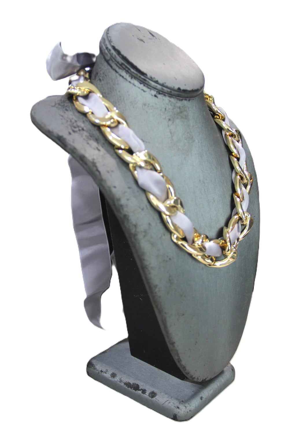 GRAZIANO OR J CREW DEAD STOCK SILK RIBBON & CHAIN NECKLACE