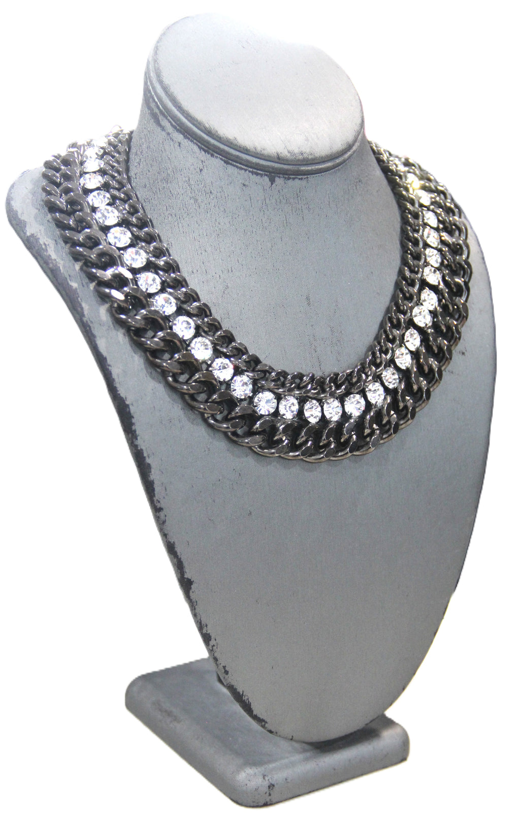 GRAZIANO DEAD STOCK HEAVY CURBED CHAIN & RHINESTONE STATEMENT NECKLACE - BLACK 