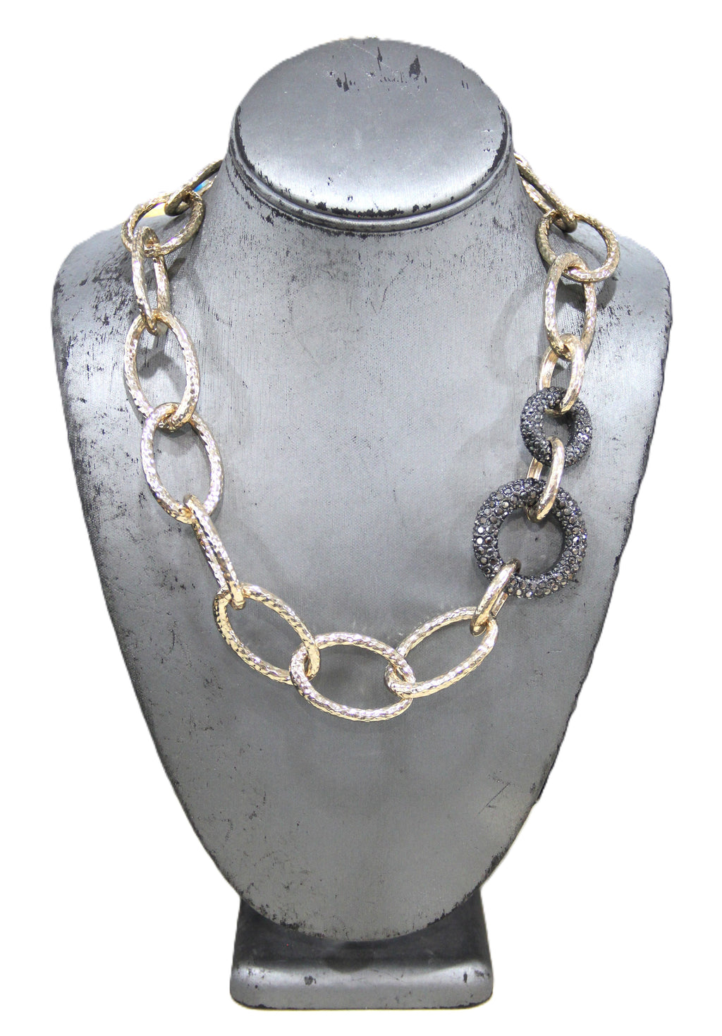 GRAZIANO BLACK CRYSTAL PAVE HAMMERED GOLD LINK CHAIN