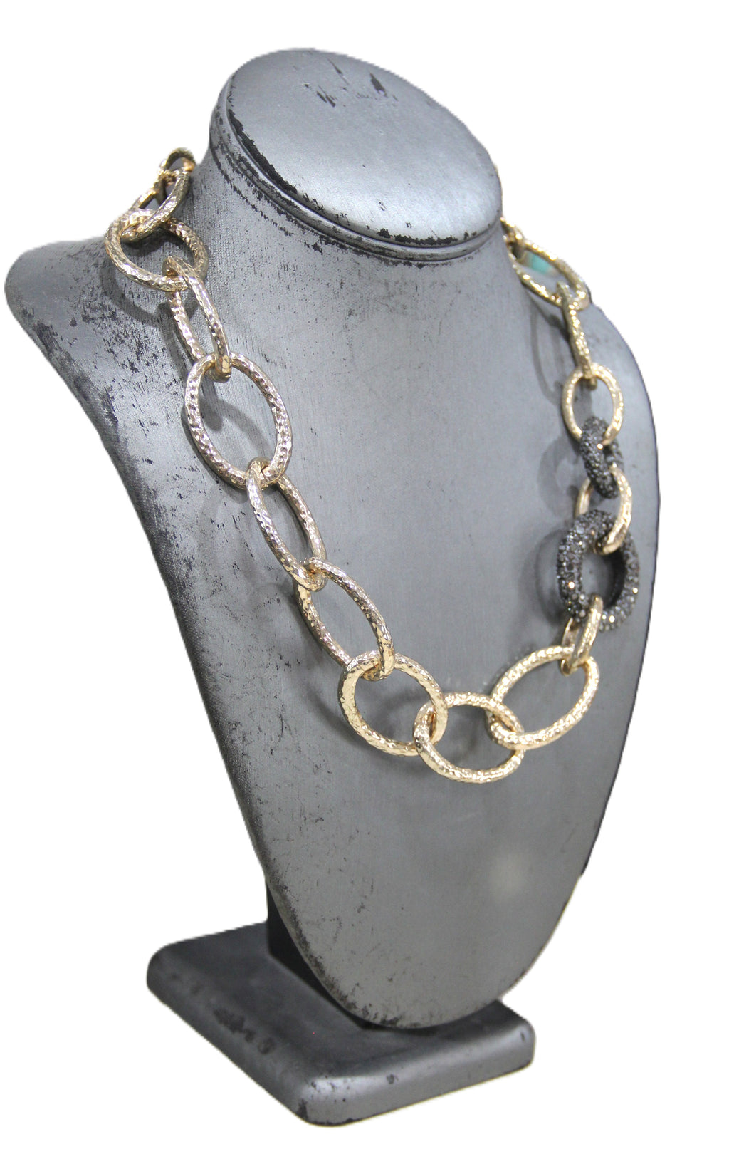 GRAZIANO BLACK CRYSTAL PAVE HAMMERED GOLD LINK CHAIN