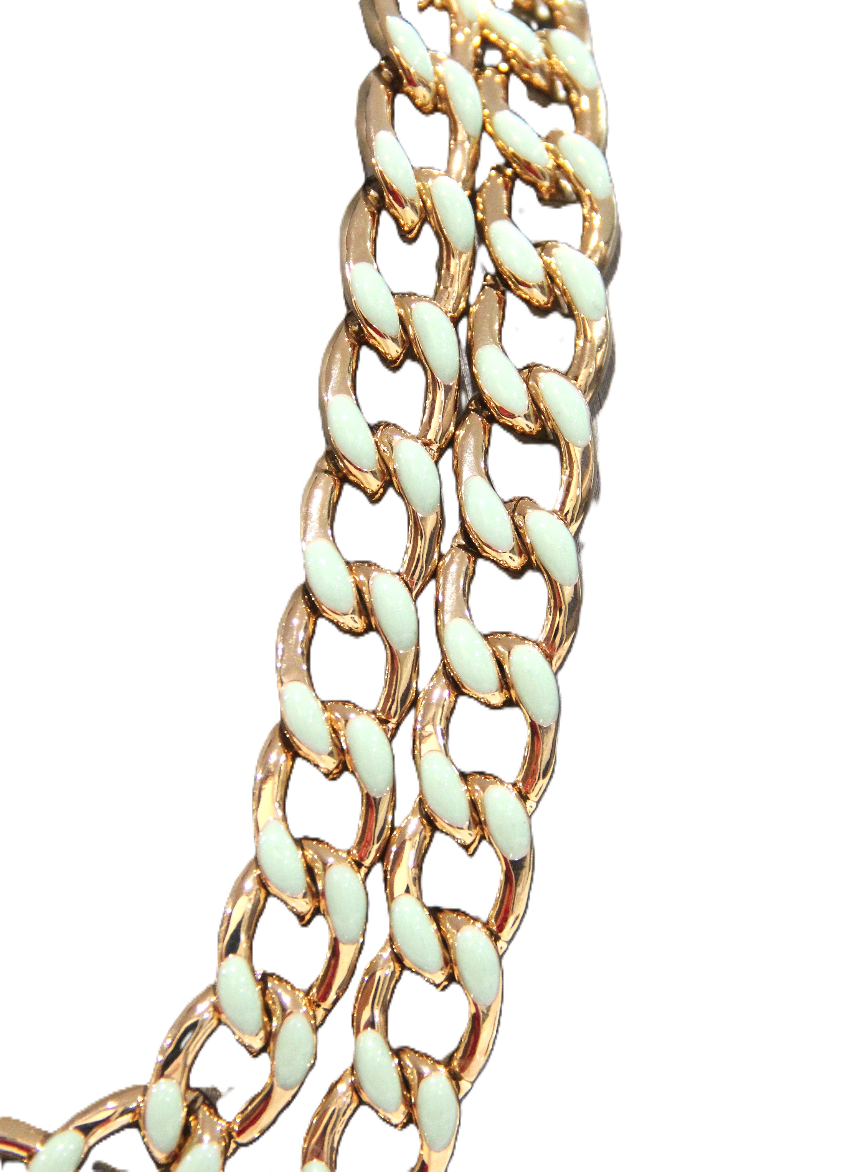 Graziano multi curbed chain necklace with green enamel