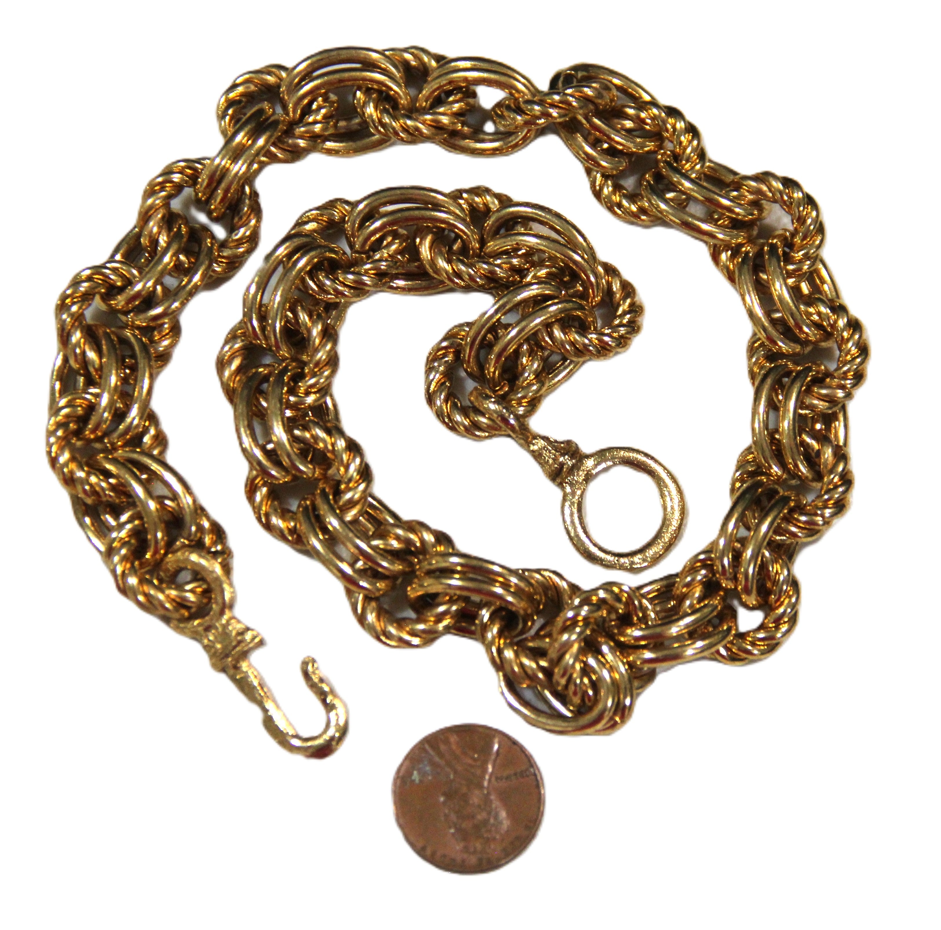 GRAZIANO HEAVY WEIGHT GOLD DOUBLE LINK & ROPED CIRCLE CHAIN NECKLACE