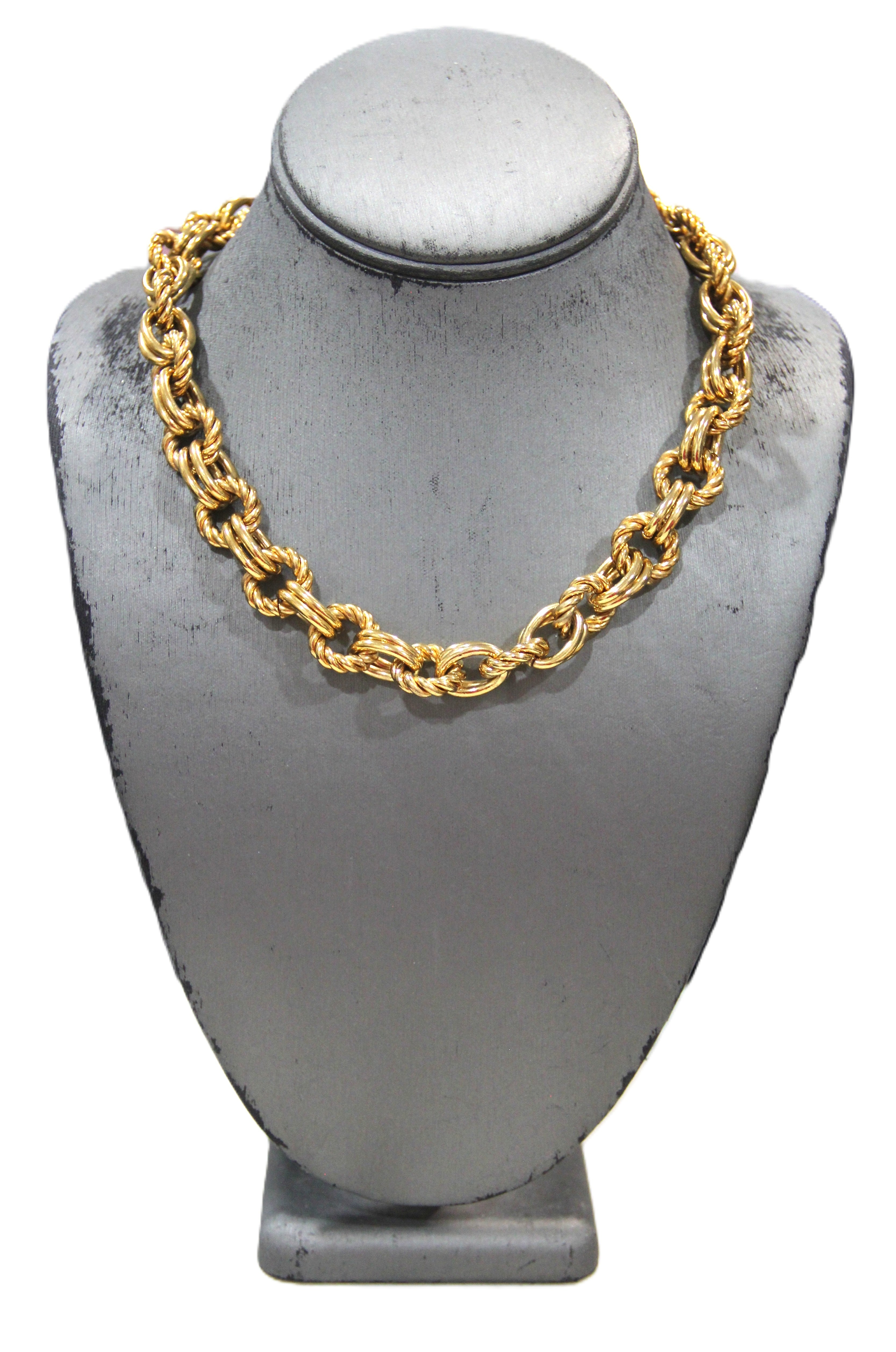 GRAZIANO HEAVY WEIGHT GOLD DOUBLE LINK & ROPED CIRCLE CHAIN NECKLACE